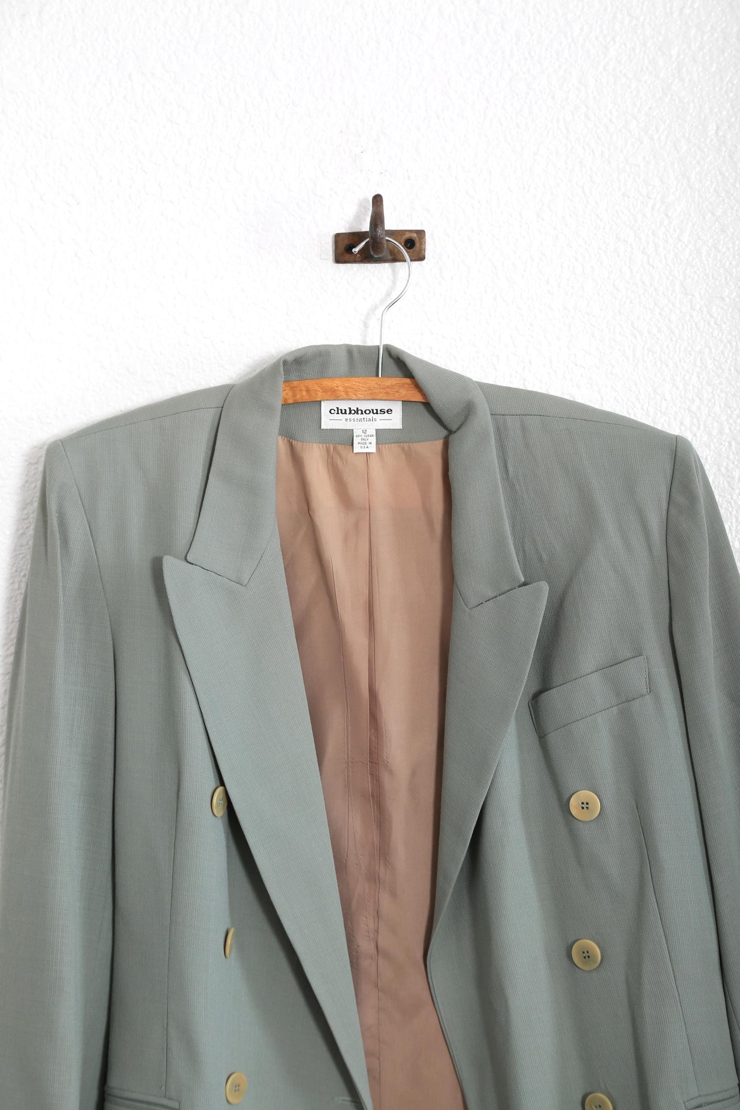 90s Sage Green oversized wool blazer skirt suit