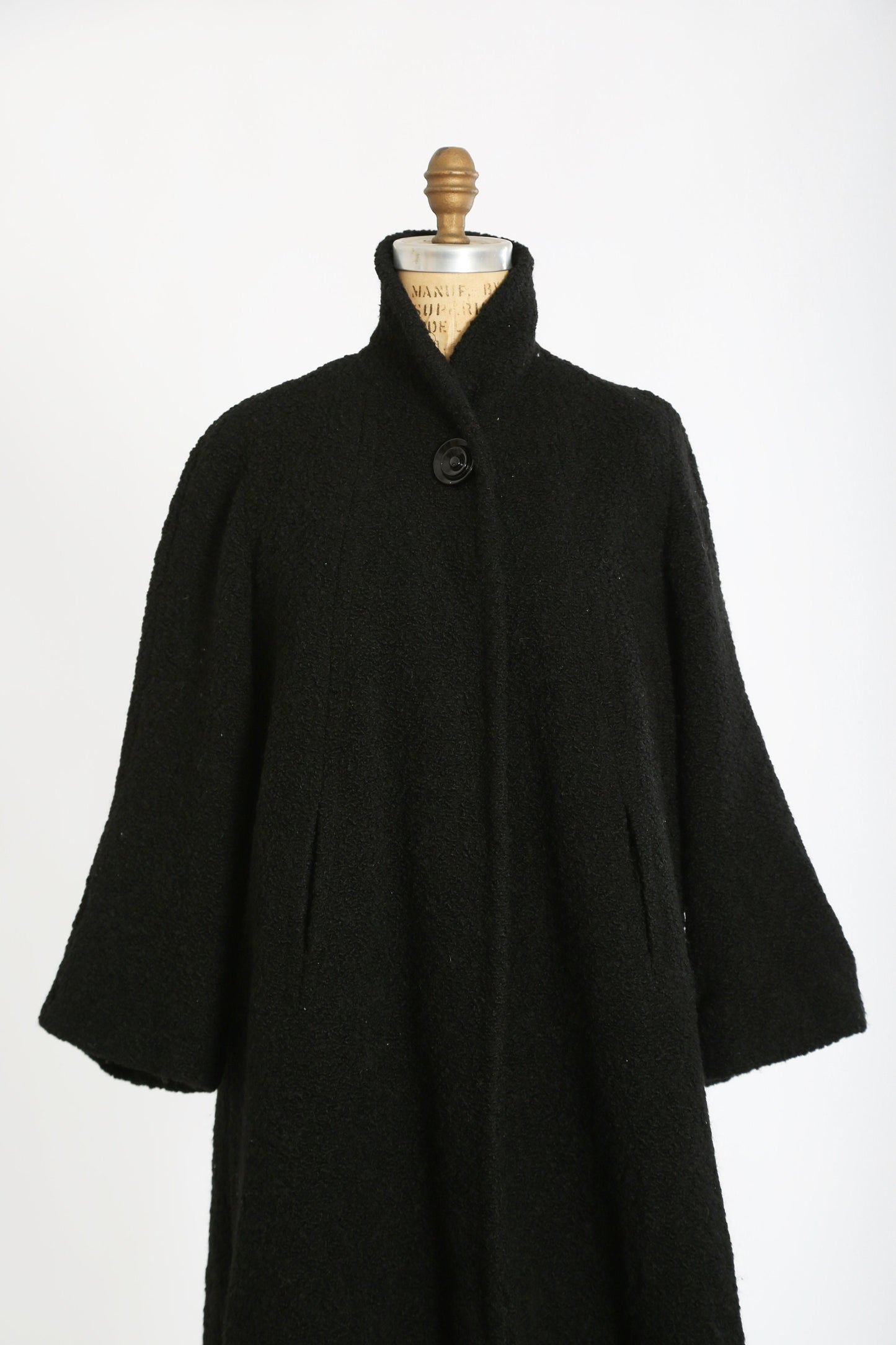 Vintage 50s black boucle wool opera swing coat