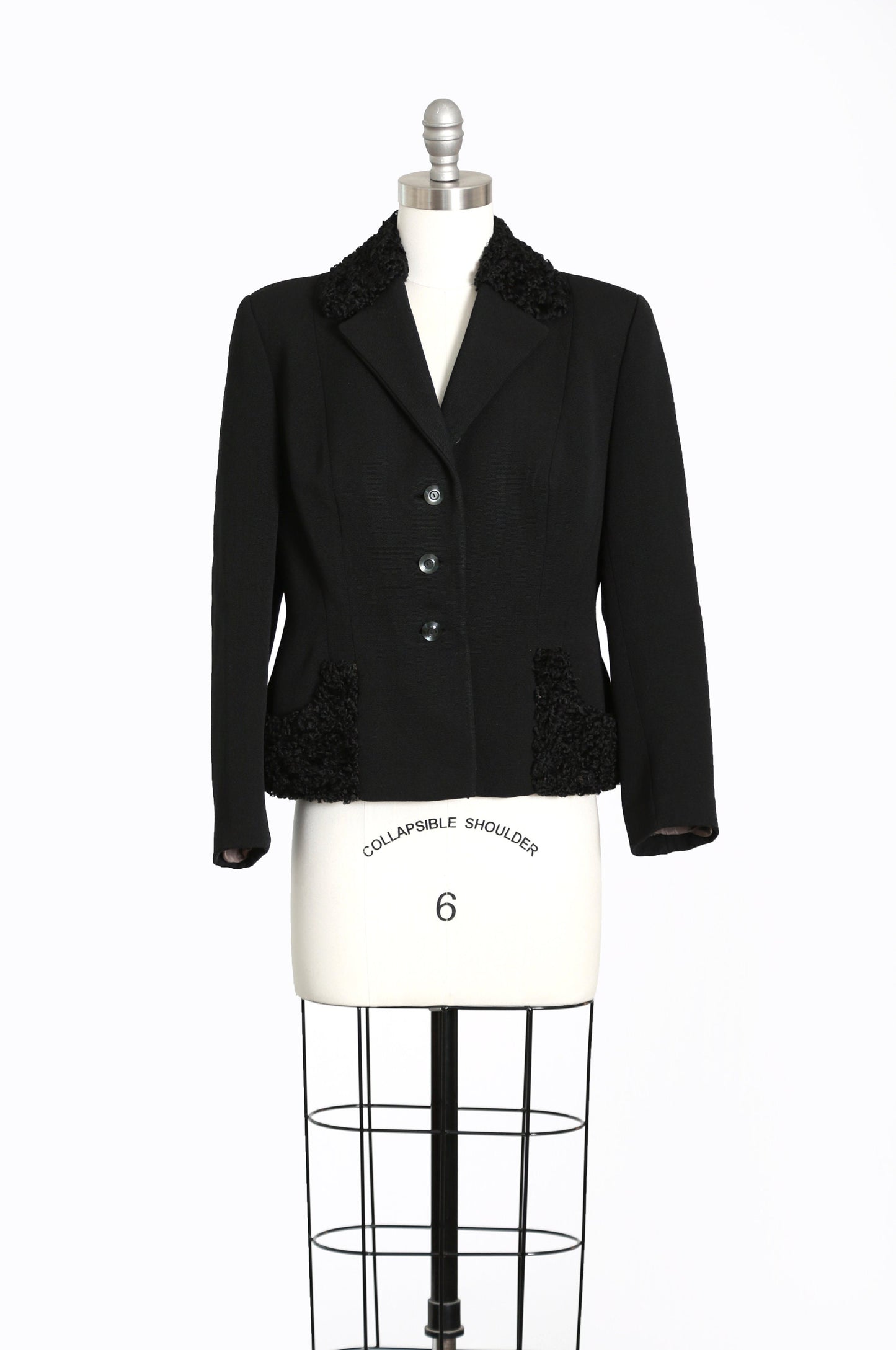 Reine Wolle blazer | Vintage 40s black curly lamb wool blazer | 1940s Persian curly Lamb coat