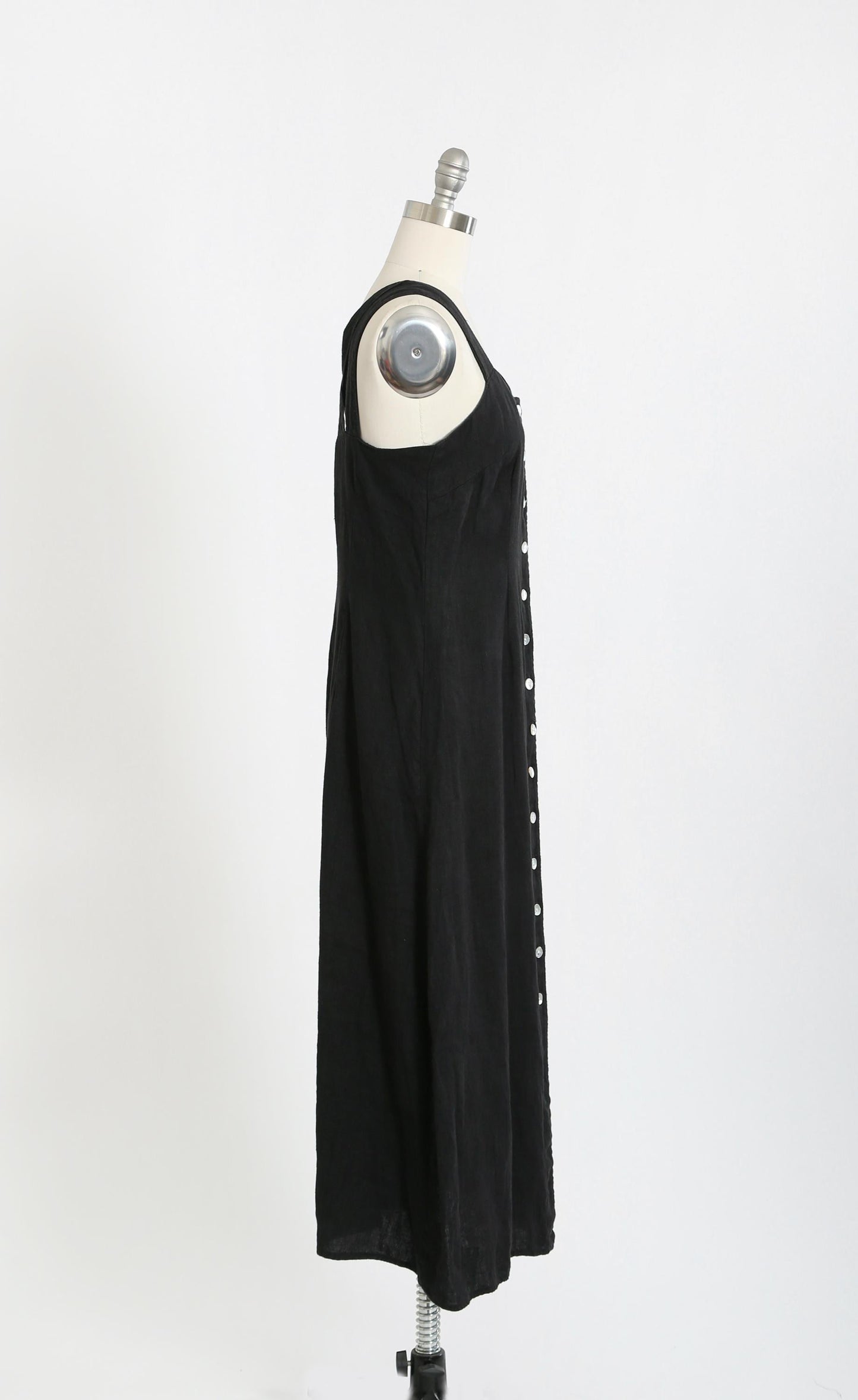 Vintage 90s black linen strappy back maxi dress