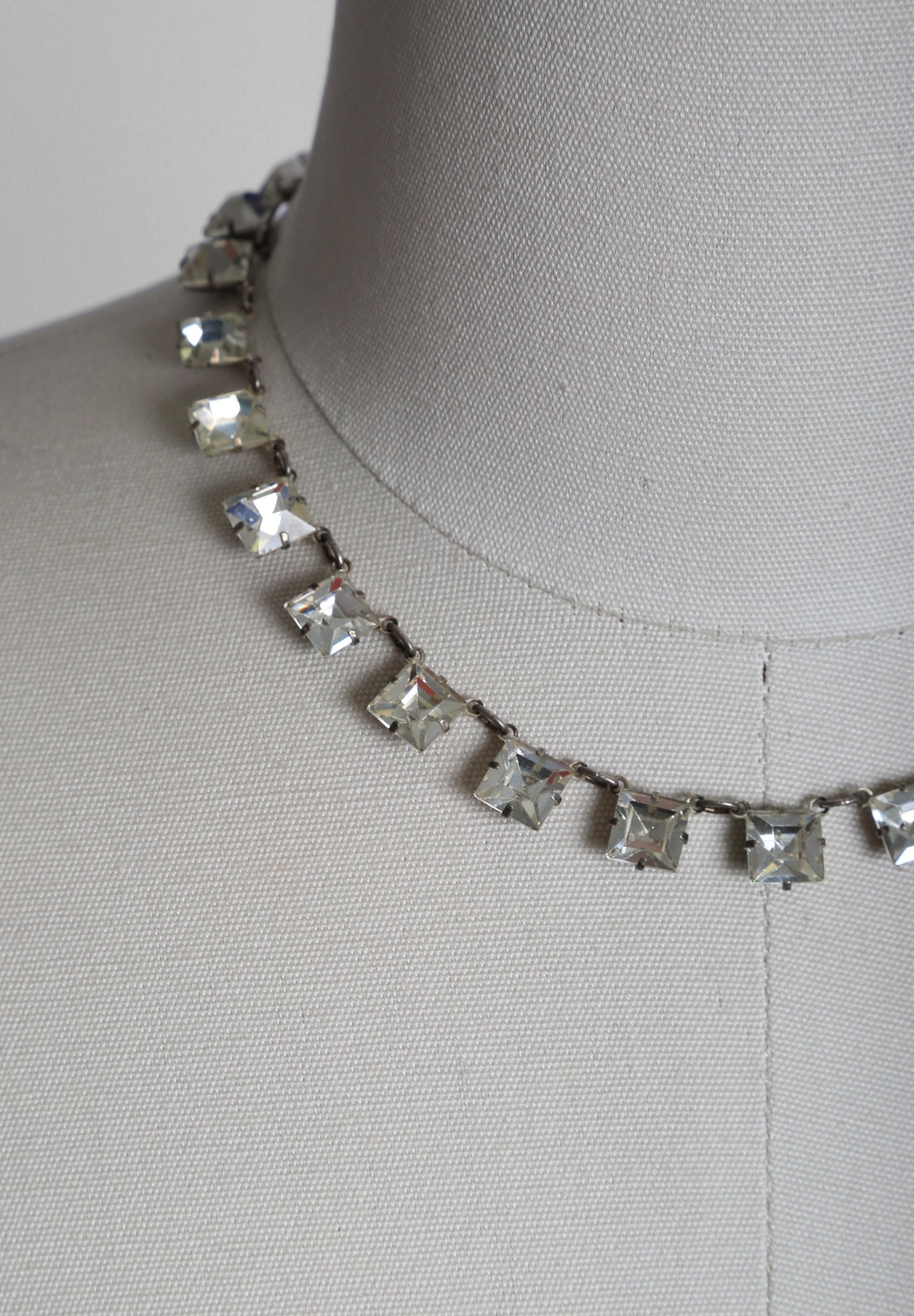 40s Square Cut glass Necklace | Antique Vintage 1940s delicate sterling silver jeweled necklace | Wedding necklace