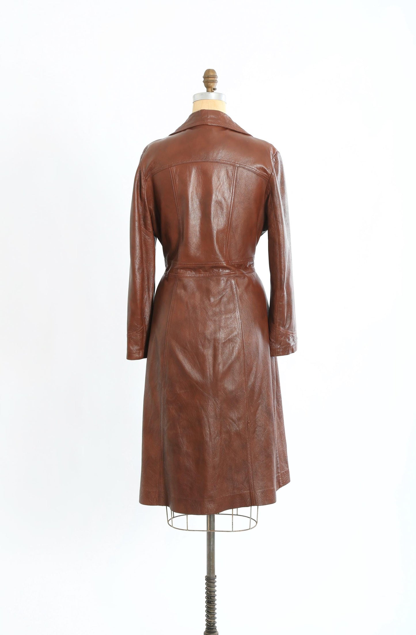 Leather trench coat | Vintage 70s brown leather belted trench coat