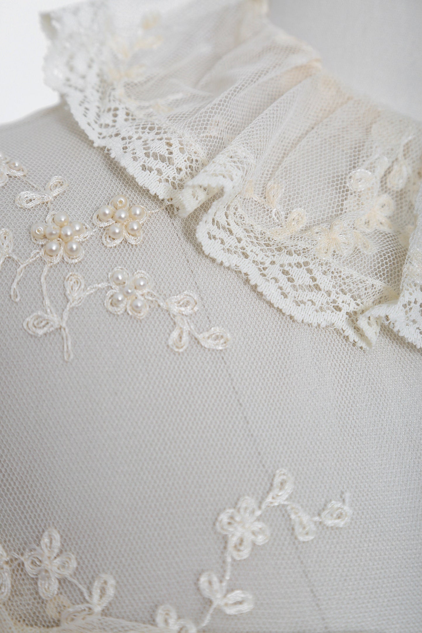 Vintage 70s Ivory floral crochet lace beaded Wedding dress | 1970s Boho long sleeve wedding dress