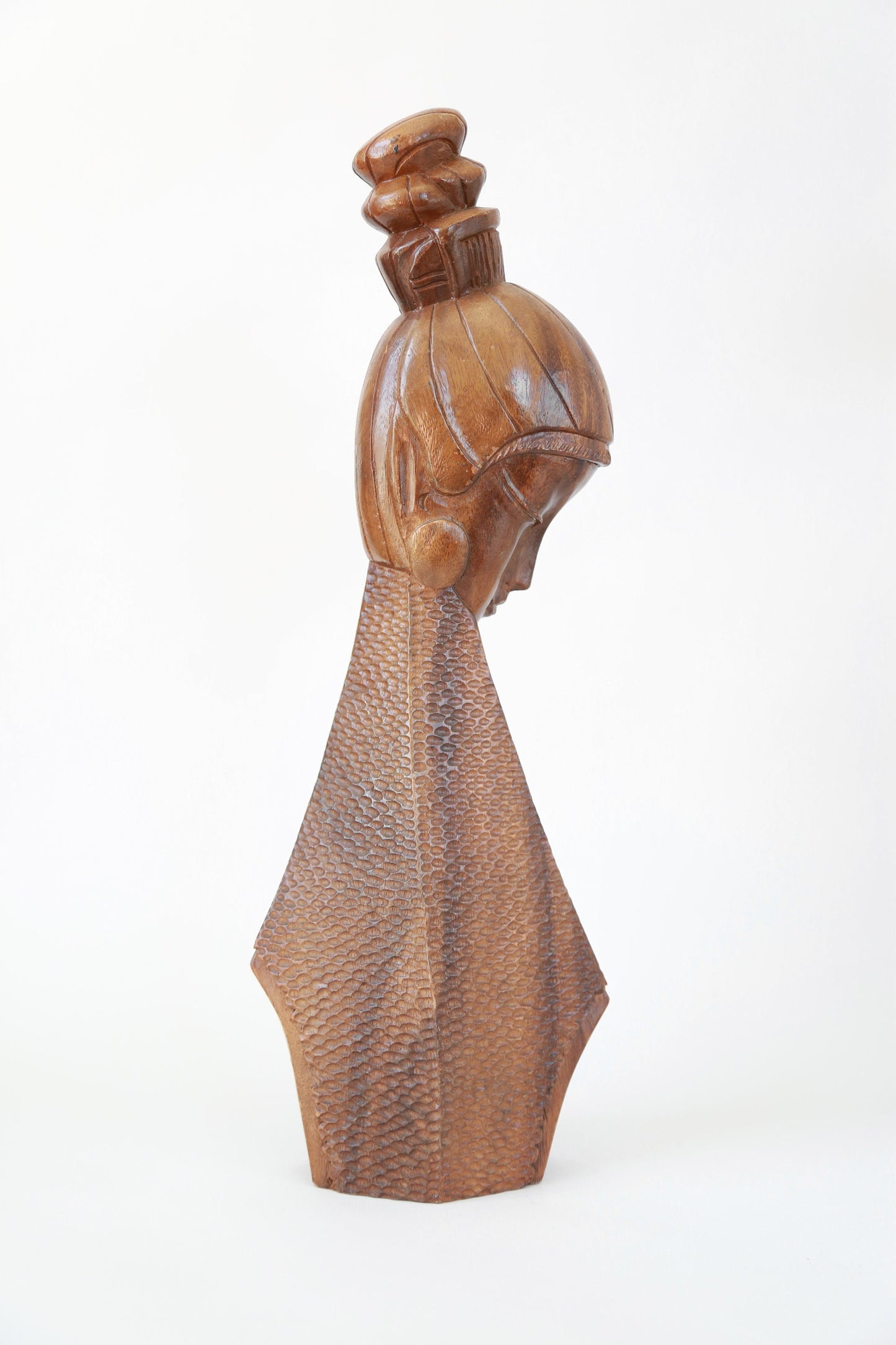 Vintage Mid Century Modern hand carved Monkey Pod Female bust figure | Tiki Bust wood Sculpture
