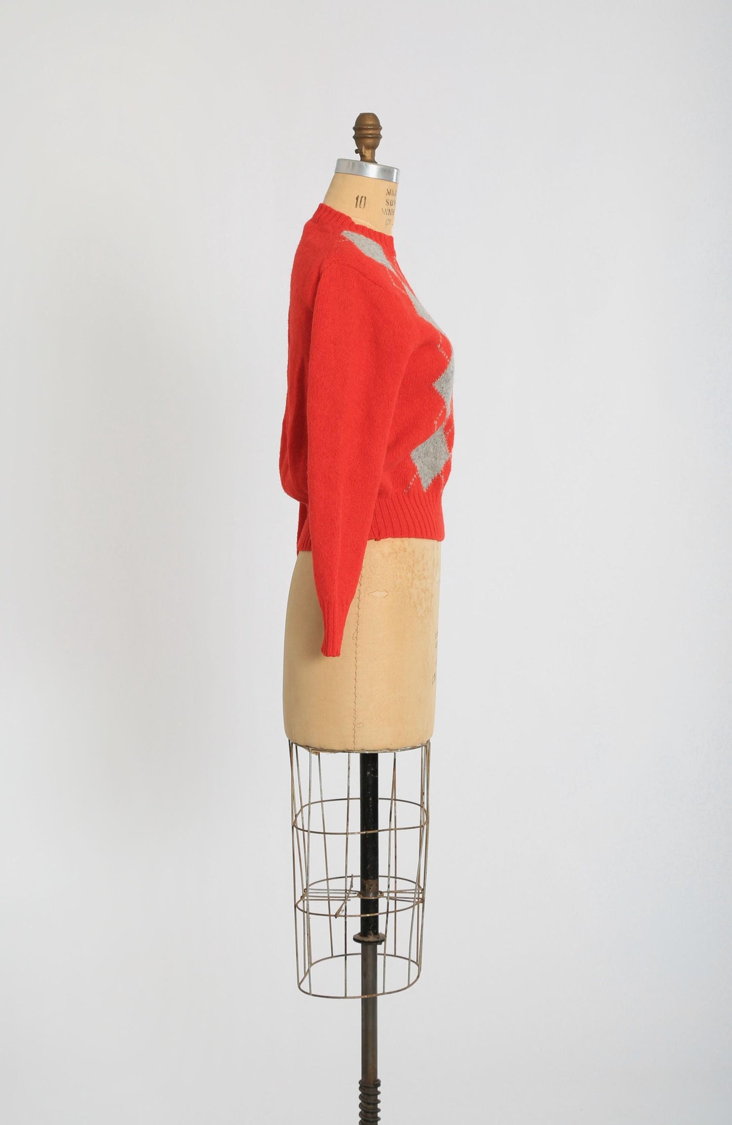 70s Billy Kelly Red Argyle Irish Shetland wool sweater