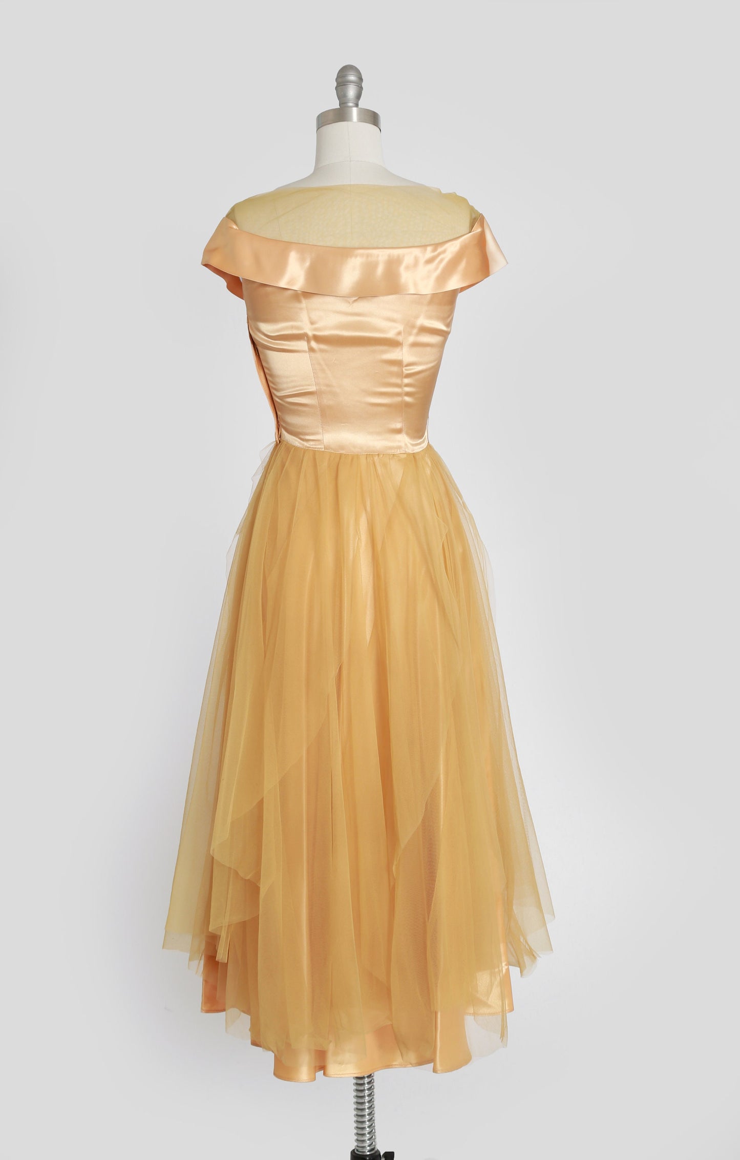 50s gold satin dress | vintage 1950s satin chiffon dress