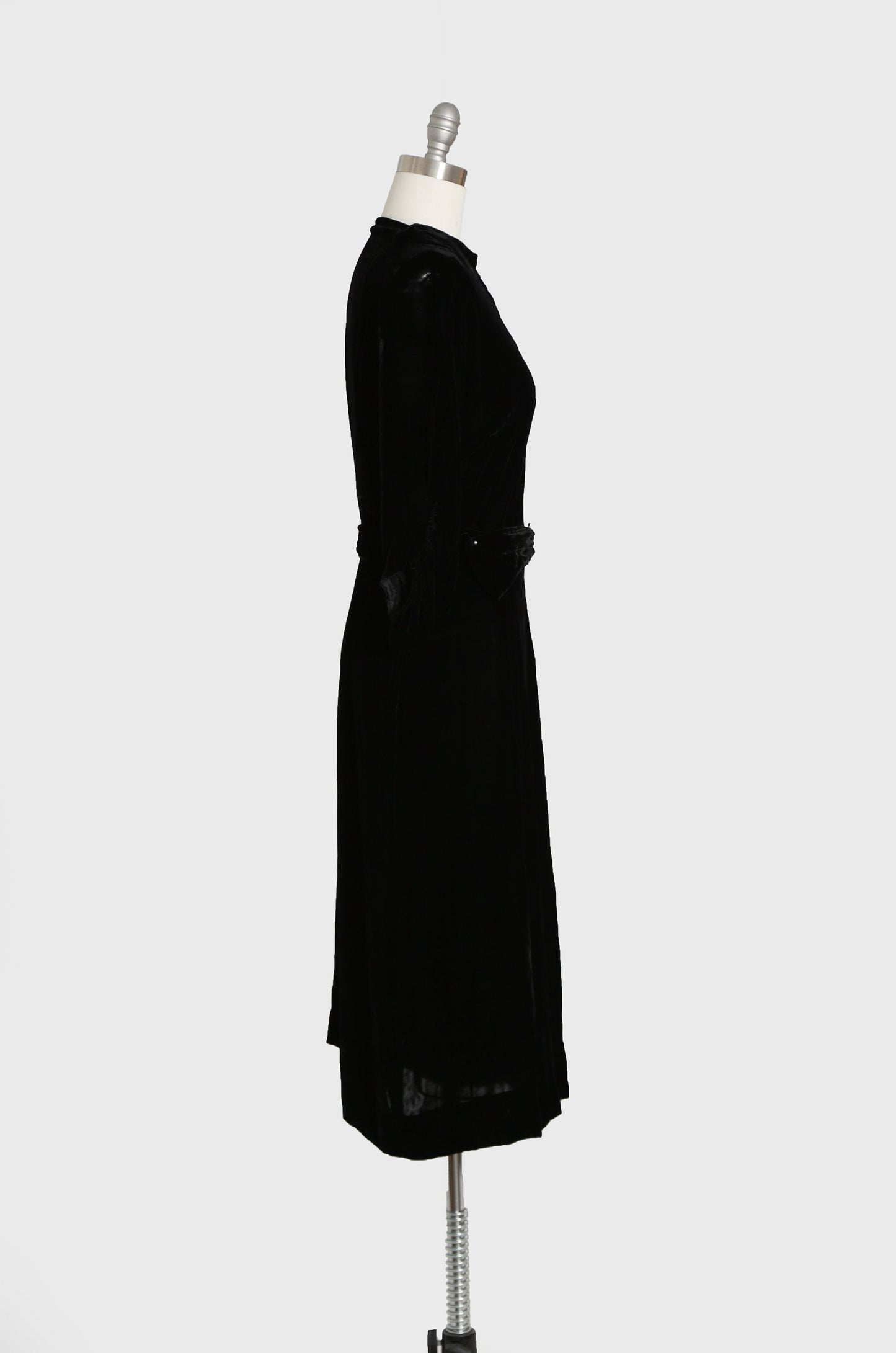 40s black silk velvet dress | Antique Vintage 1940s velvet dress + paste glass belt