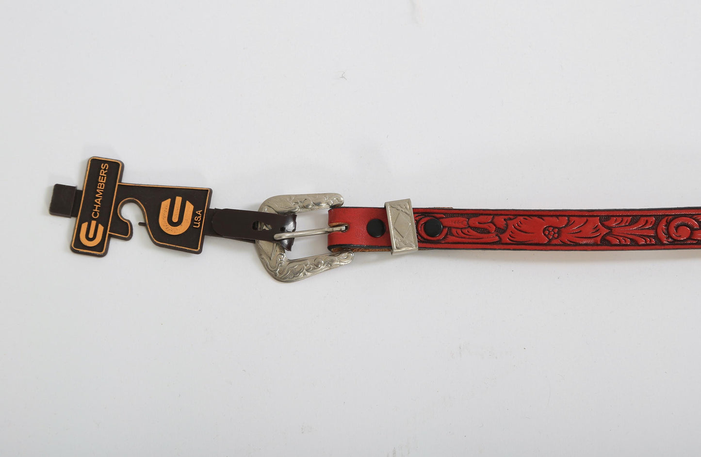 Vintage 80s floral red tooled leather belt | Deadstock 1980s western belt