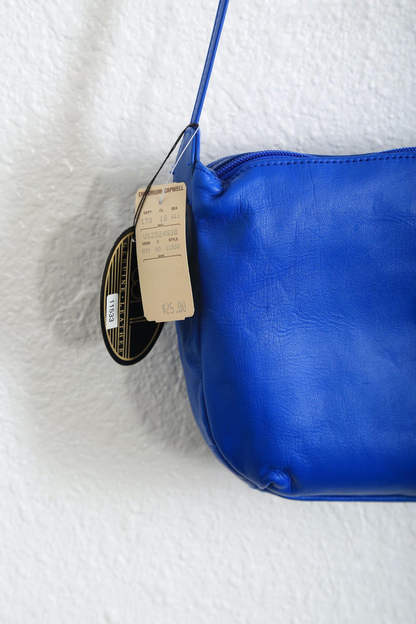 Vintage 90s bright blue leather purse | 1990s deadstock leather purse