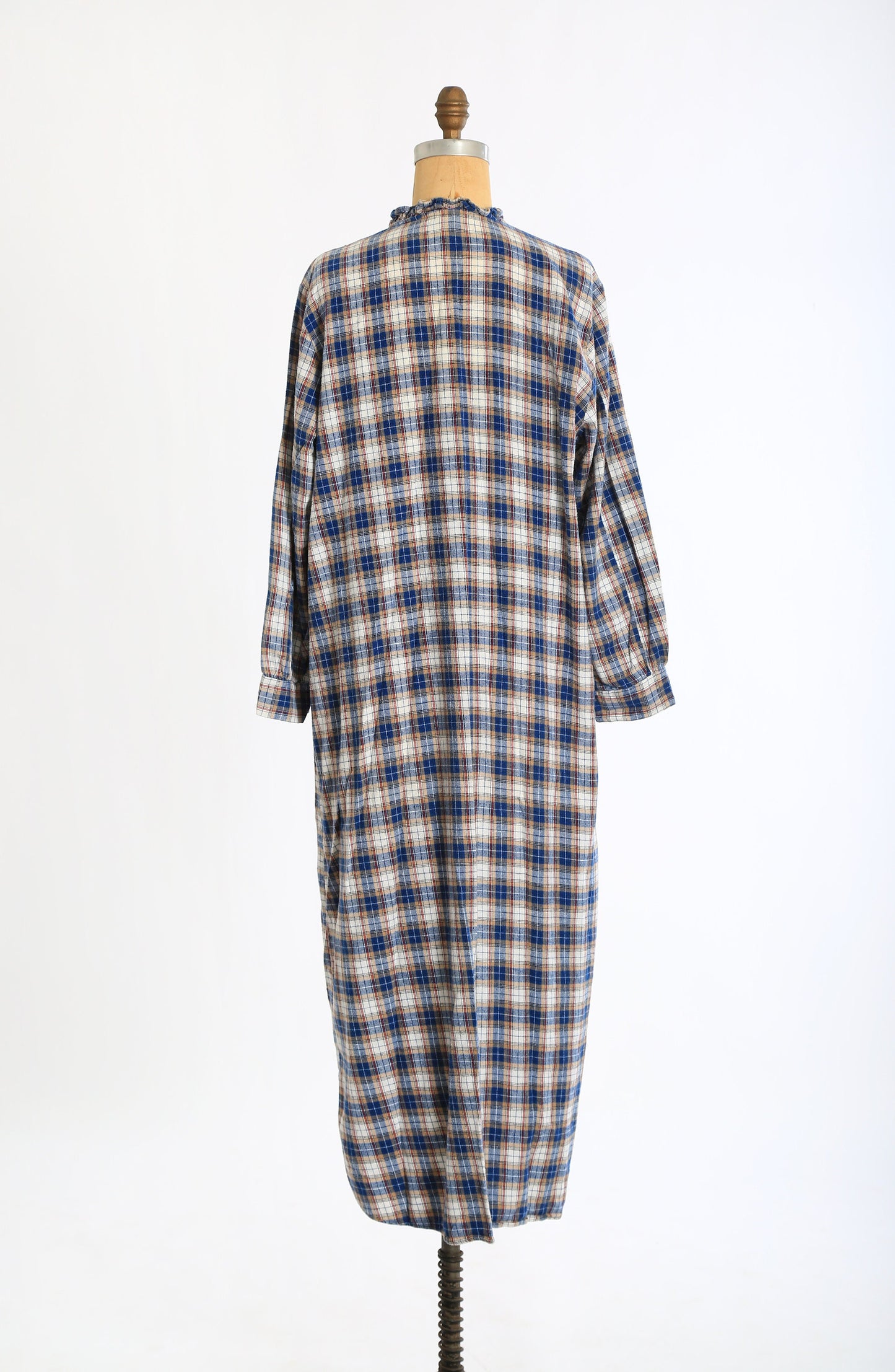 Vintage 70s cotton plaid flannel cotton pajamas night dress