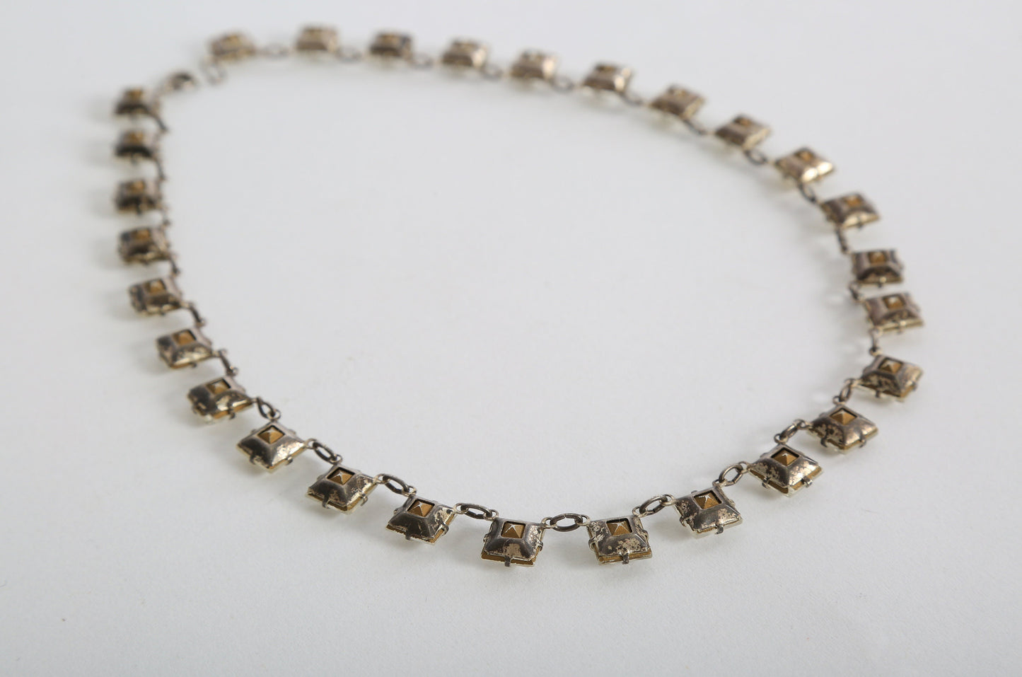 40s Square Cut glass Necklace | Antique Vintage 1940s delicate sterling silver jeweled necklace | Wedding necklace