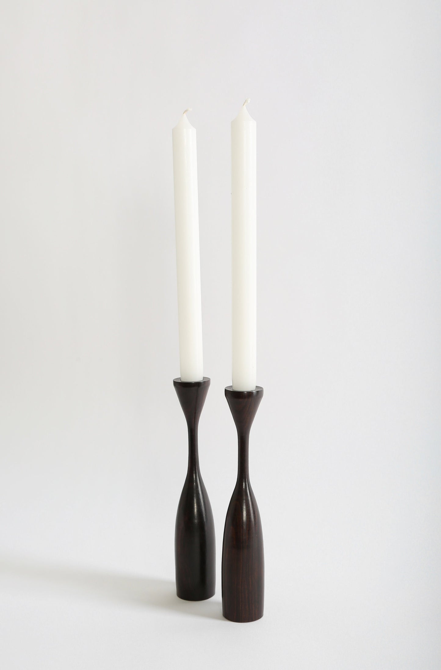 Vintage Mid Century Modern ironwood tulip candlestick holders