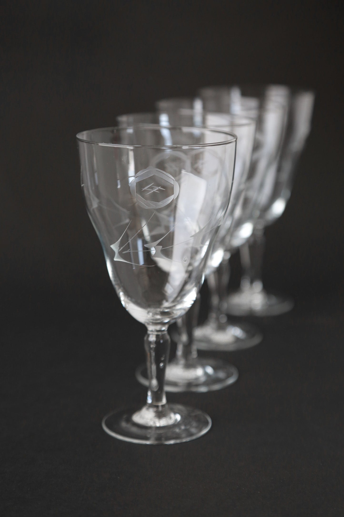 Vintage 30s 40s hand blown etched glasses