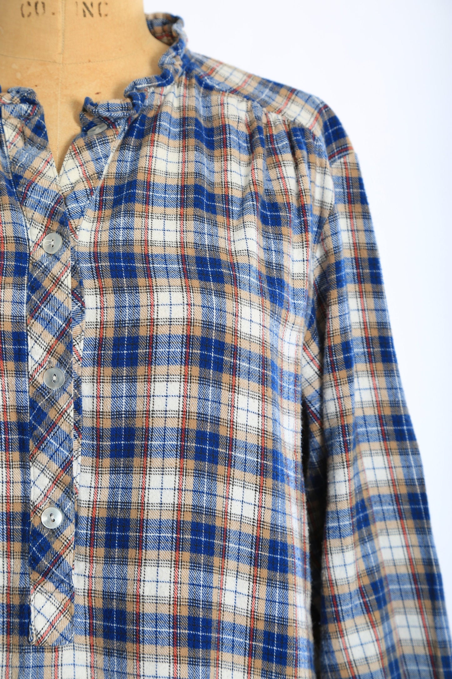 Vintage 70s cotton plaid flannel cotton pajamas night dress