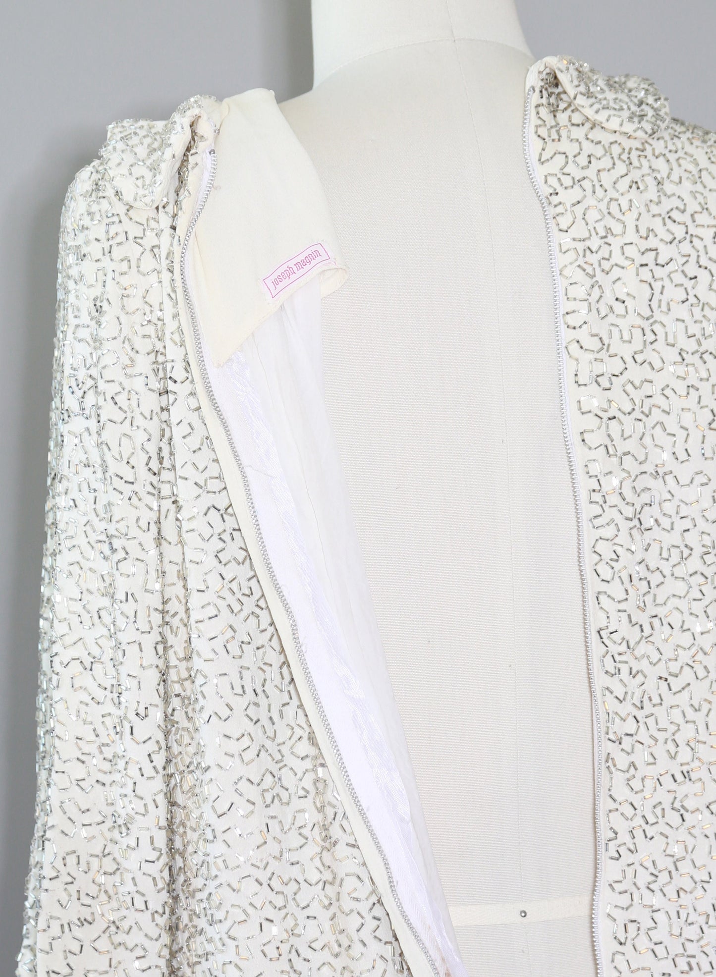 60s Couture beaded dress | Vintage 1960s Glam Heavily silver Beaded white Mod Couture Dress