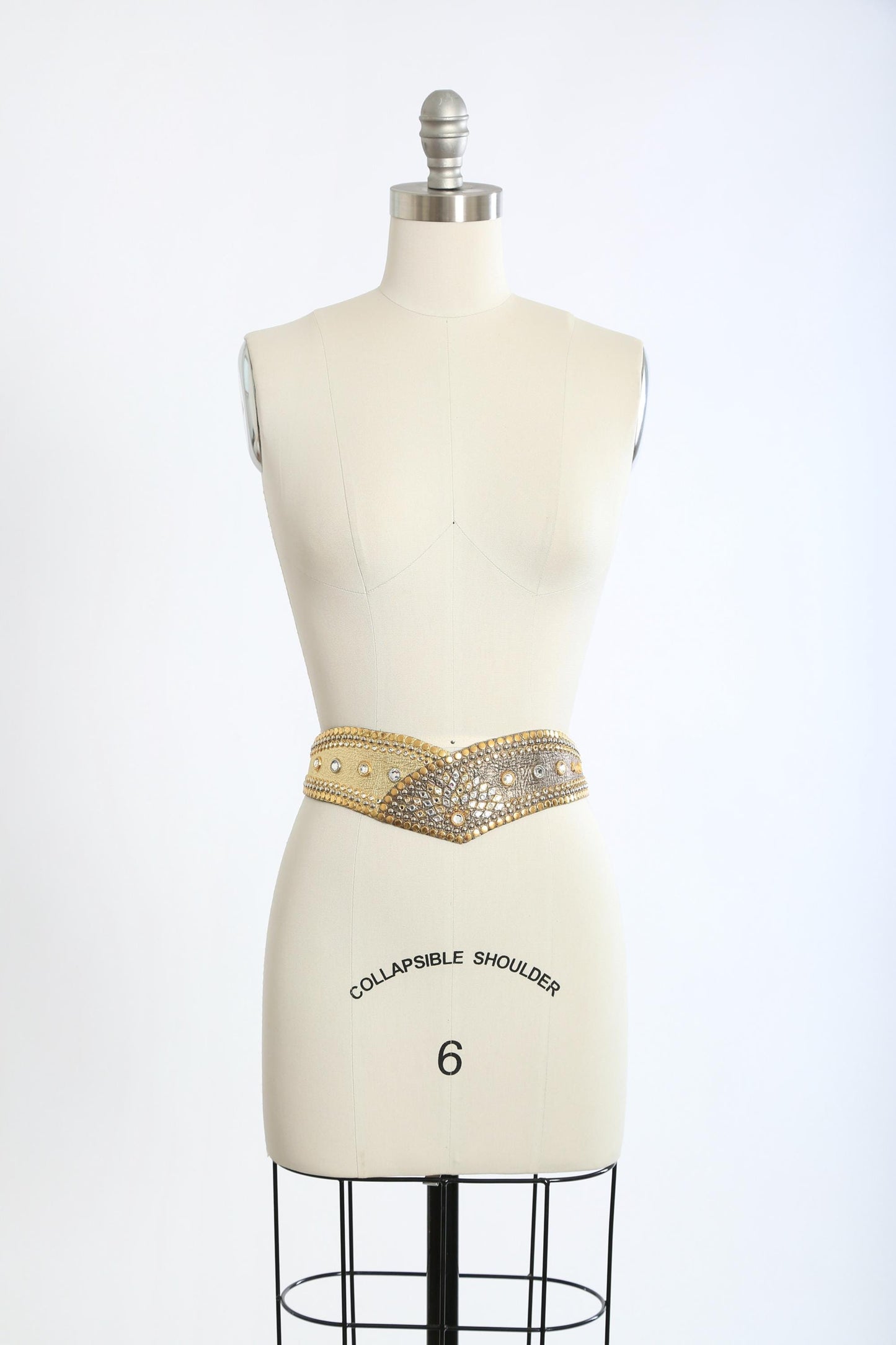 Vintage 80s Kippys gold & silver leather studded Rhinestone kidney belt