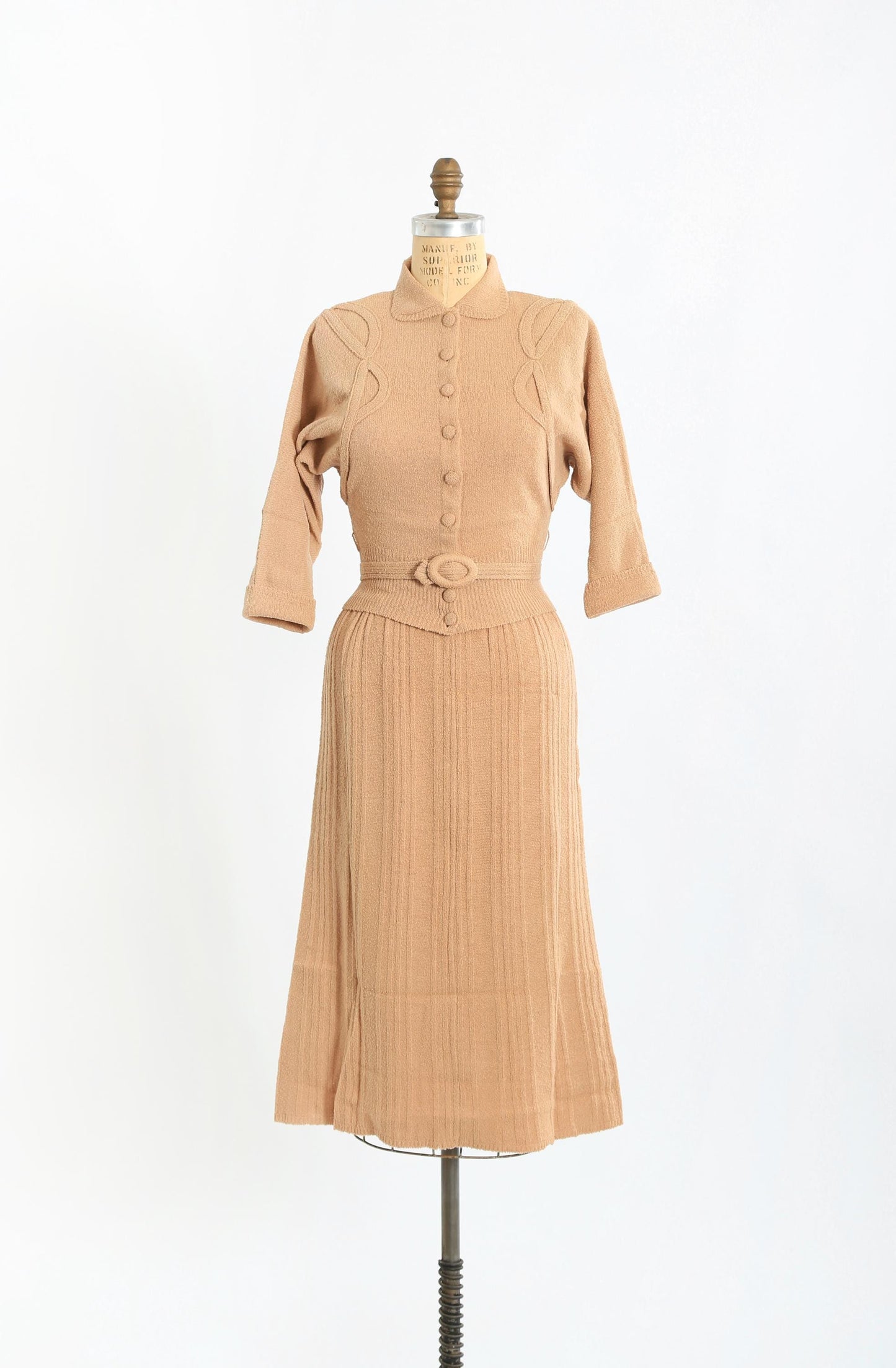 40s Lofties brown knit wool set | Vintage 1940s Deadstock Lofties knit wool 2pc set