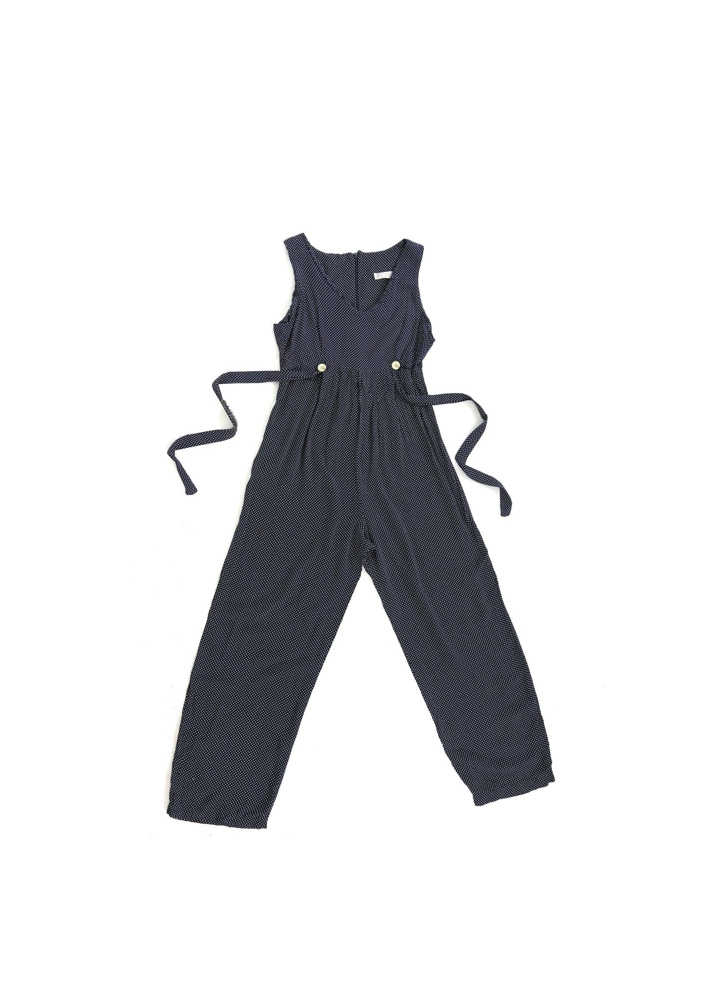 90s Navy blue polka dot rayon jumpsuit