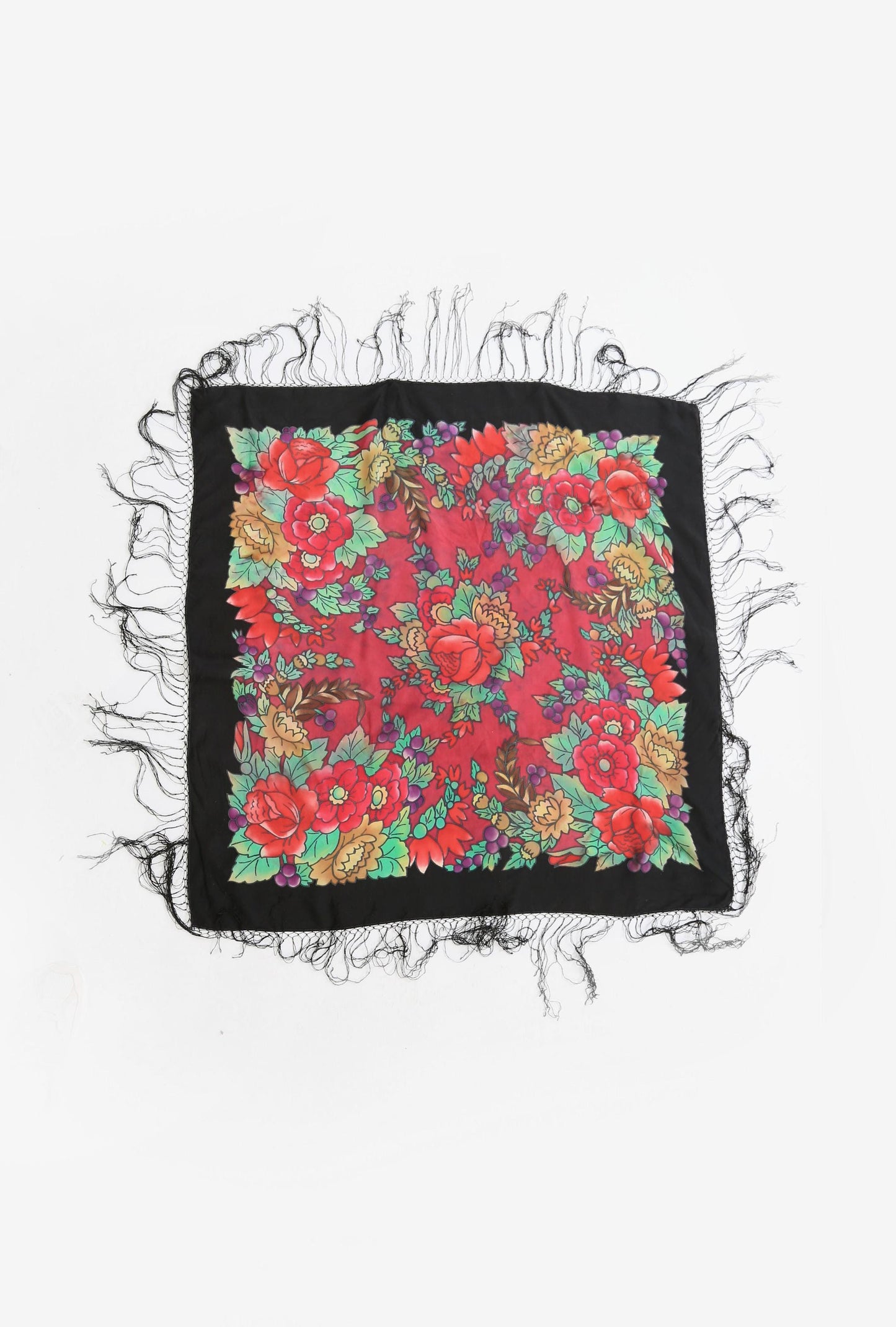 40s piano shawl | Vintage 1940s silk floral paino shawl