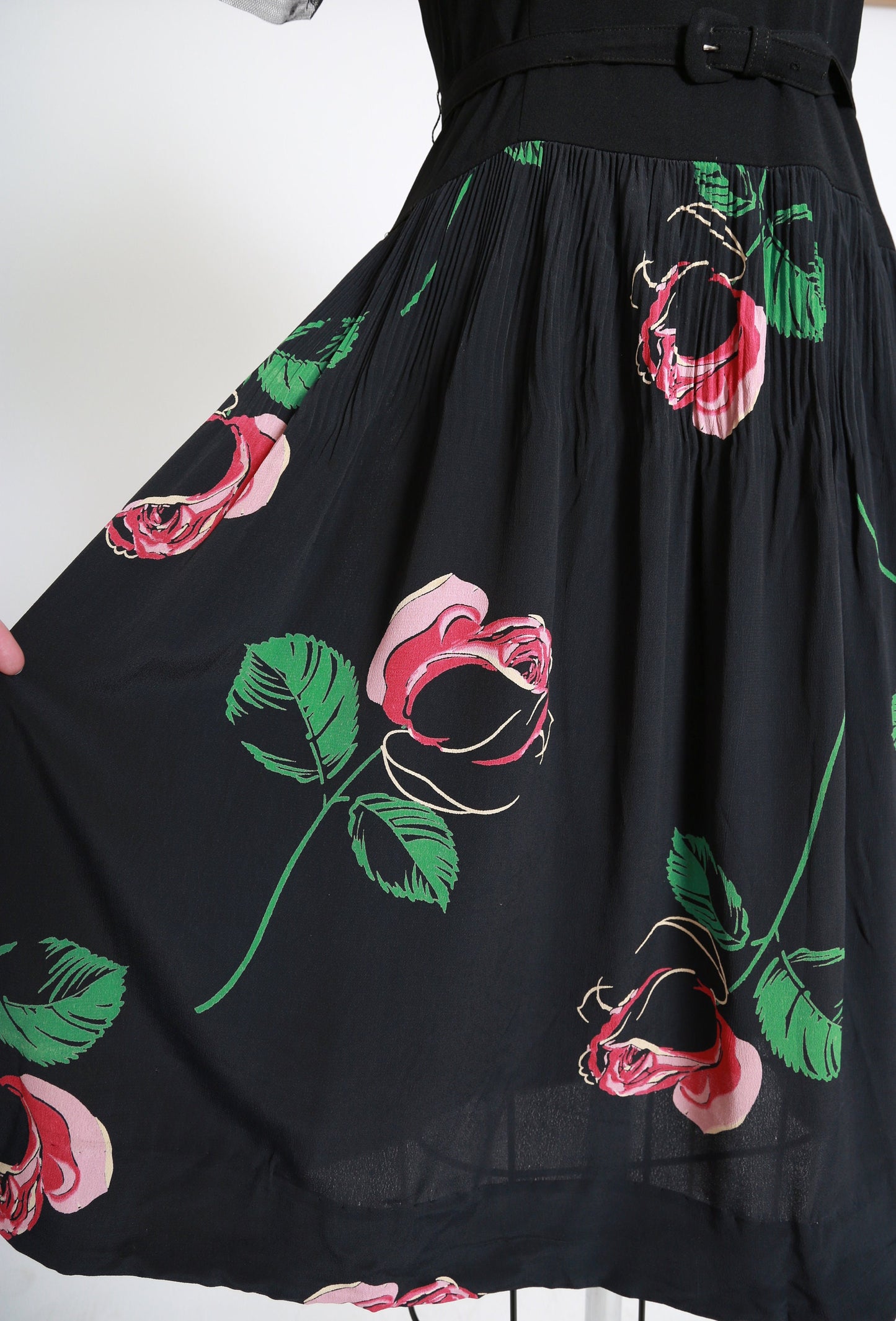 40s rose dress | Vintage 40s black floral Appliqué rose midi dress