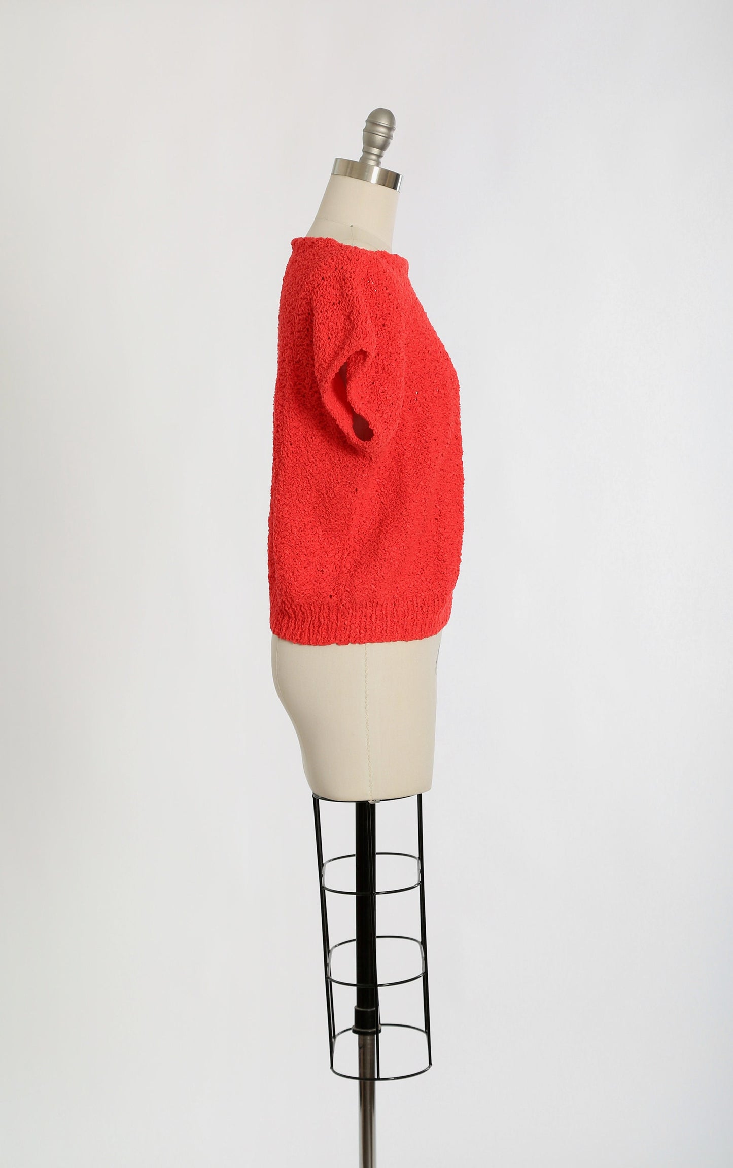 Vintage 80s hand knit hot pink crochet knit sweater