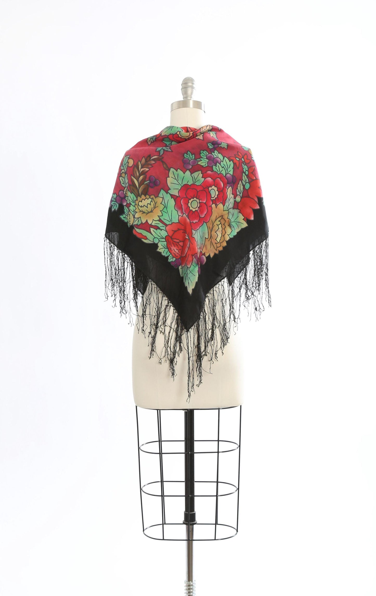 40s piano shawl | Vintage 1940s silk floral paino shawl