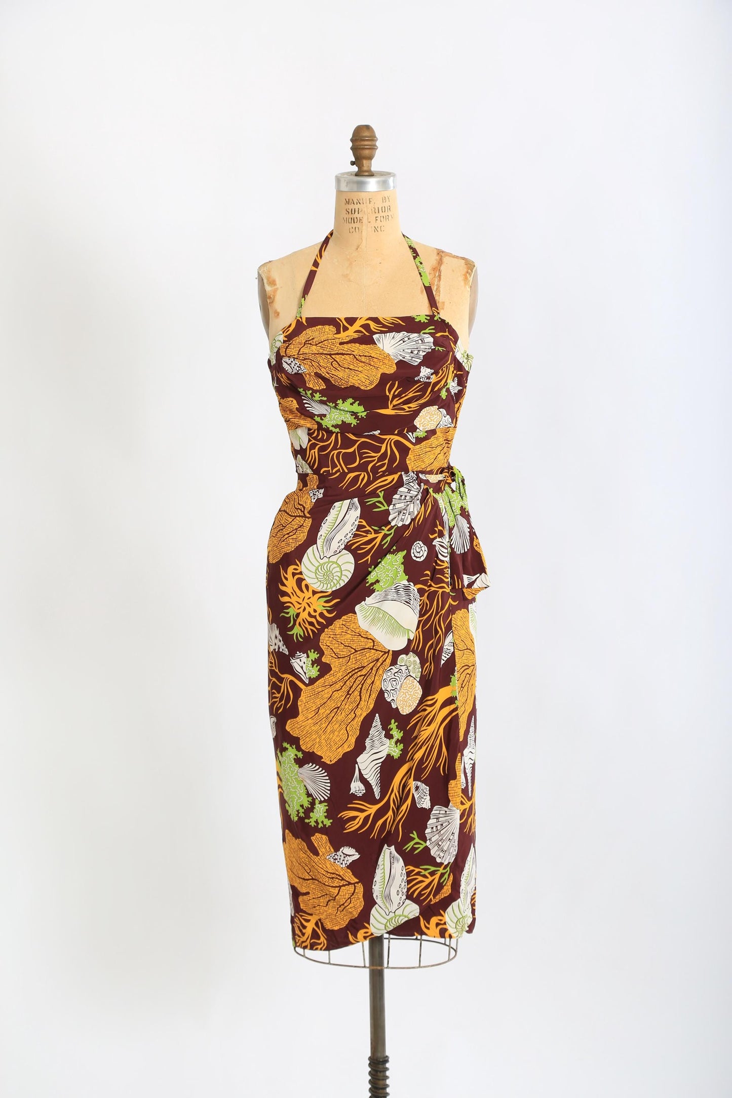 40s Kamehameha dress | Vintage 1940s tropical Hawaiian underwater rayon wiggle dress