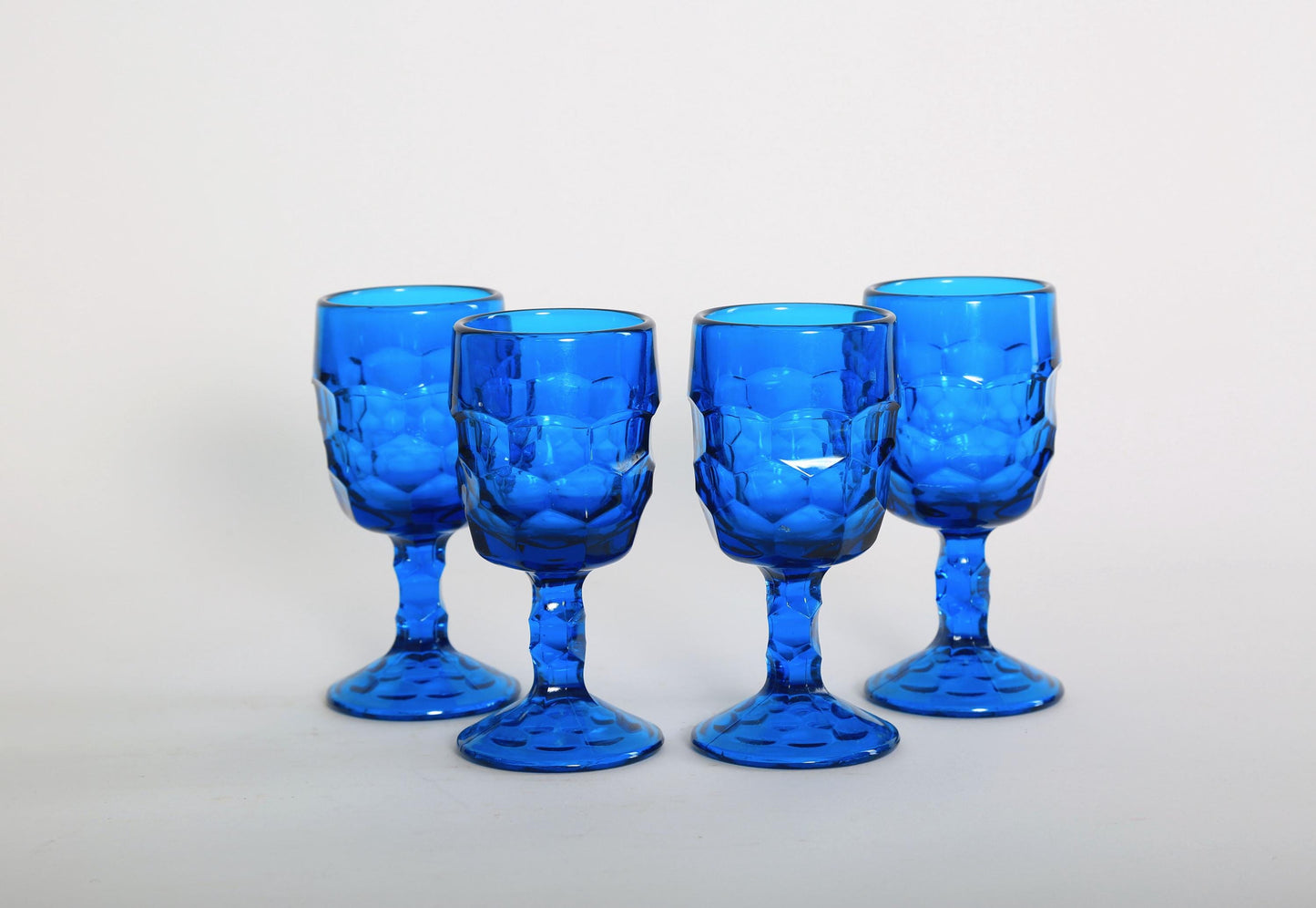 Viking blue Honeycomb Georgian cordial wine glasses set of 4