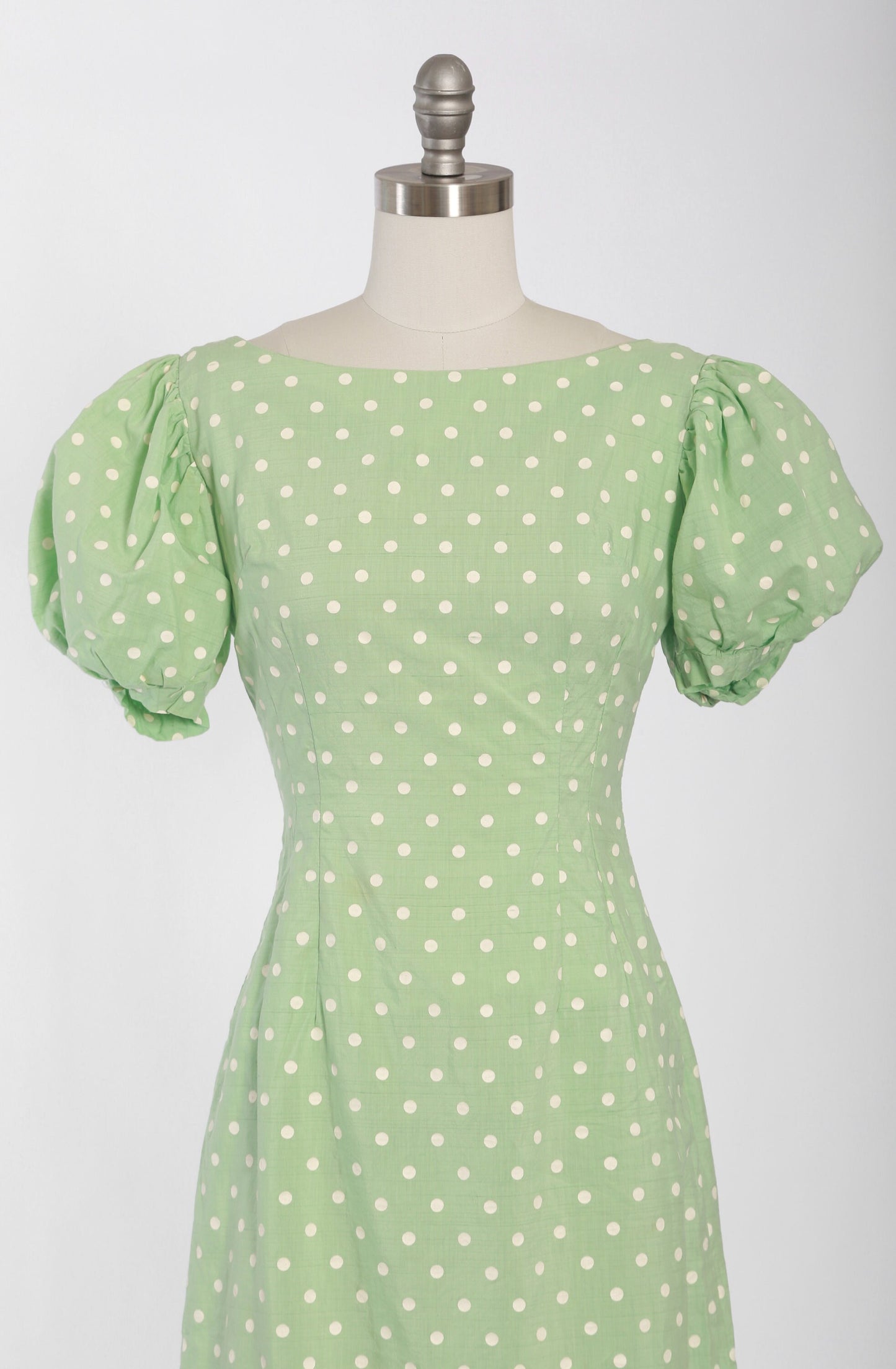40s puff sleeve dress | Vintage 1940s polka dot mint green dress