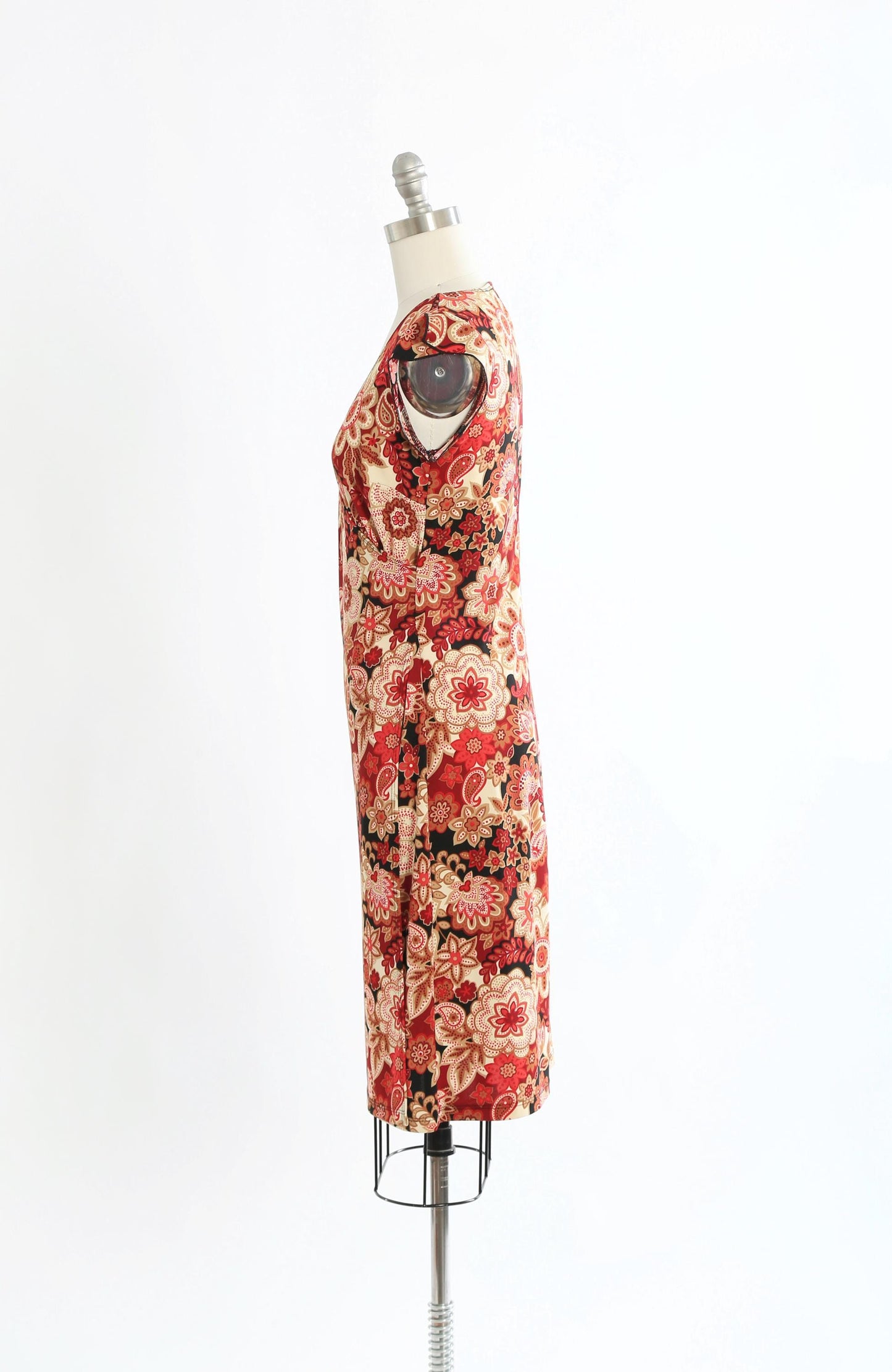 Y2K red floral Paisley faux wrap dress