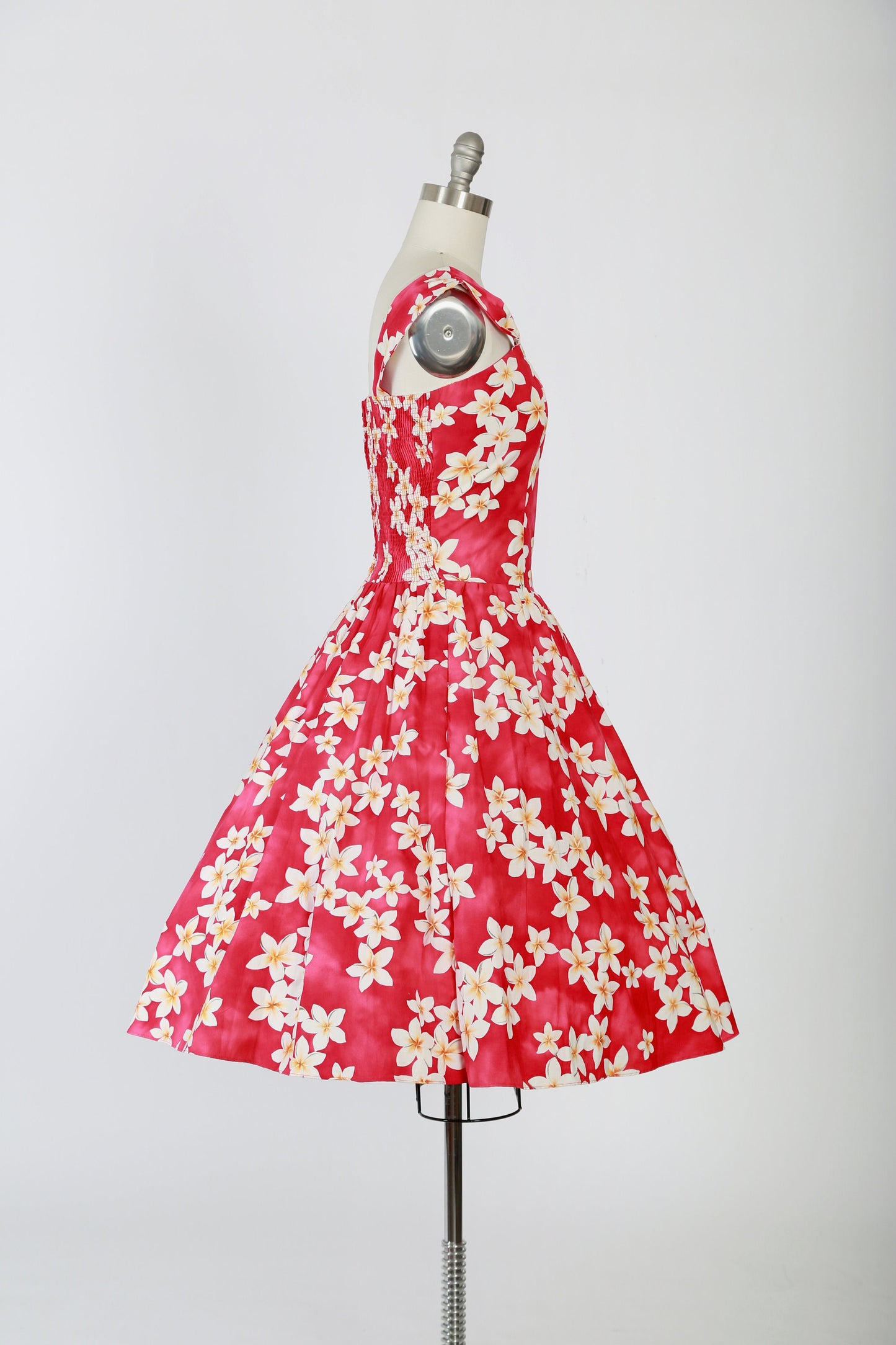 Hawaiian dress | Vintage 90s 50s pink tropical floral Plumeria fit and flare cotton dress