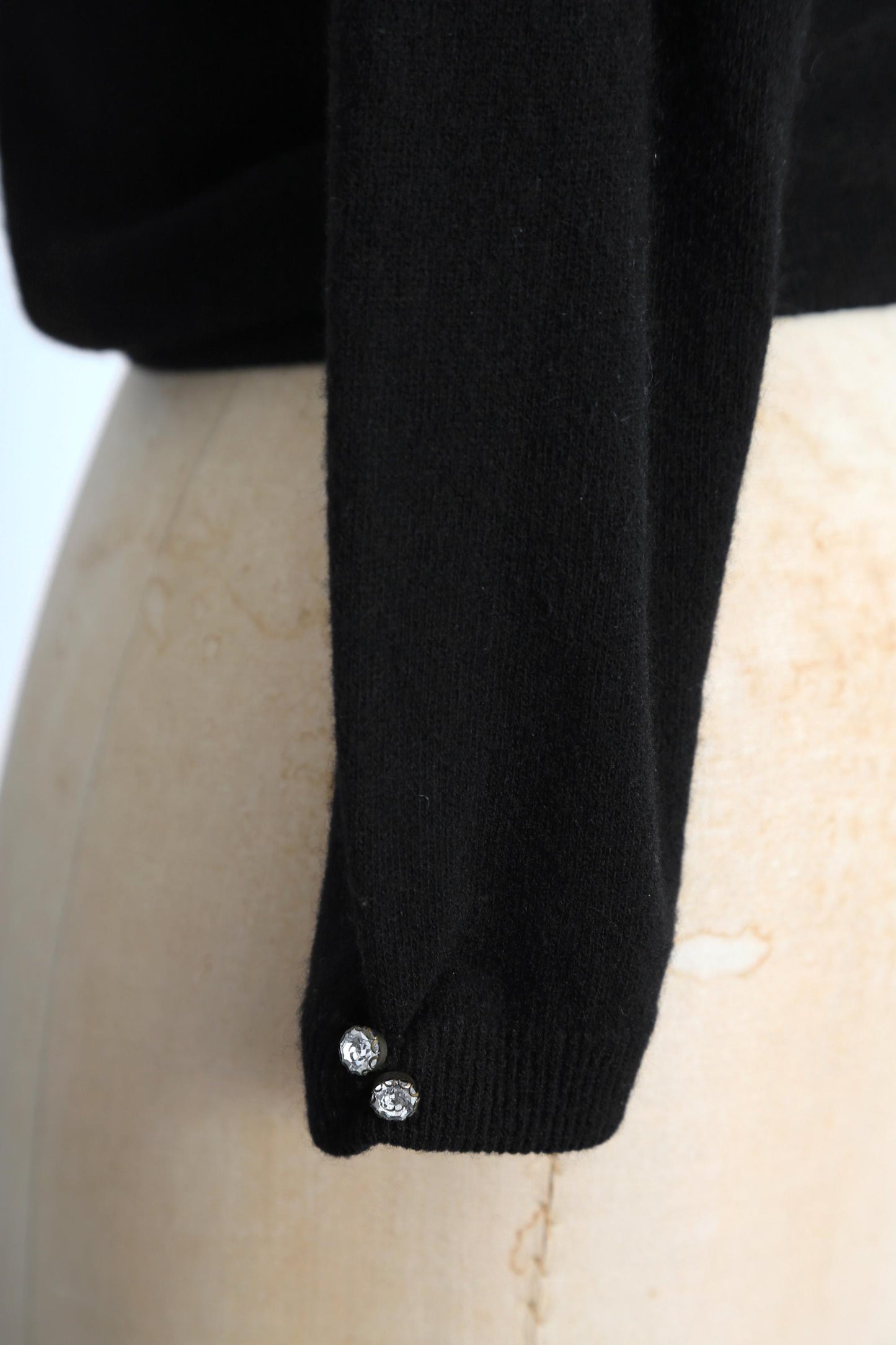 Vintage 50s black Cashmere Mink fur Collar knit cardigan sweater