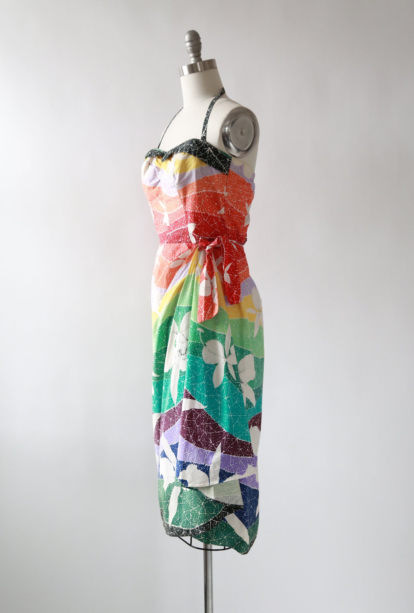 Rainbow Hawaiian dress | Vintage 50s Hawaiian sarong dress | 1950s Tropical floral Sarong dress