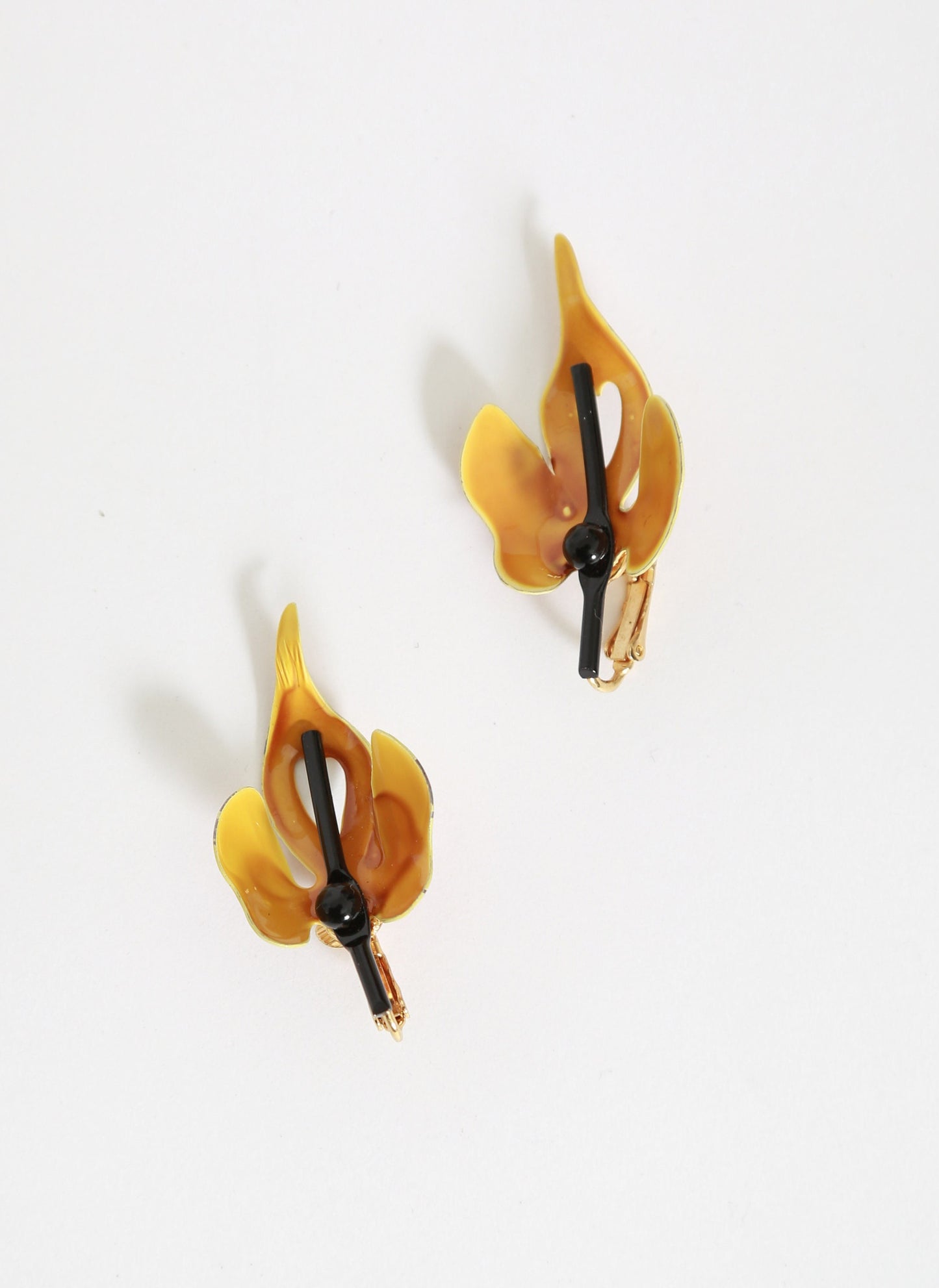 60s modernist yellow enamel flower clip on earrings