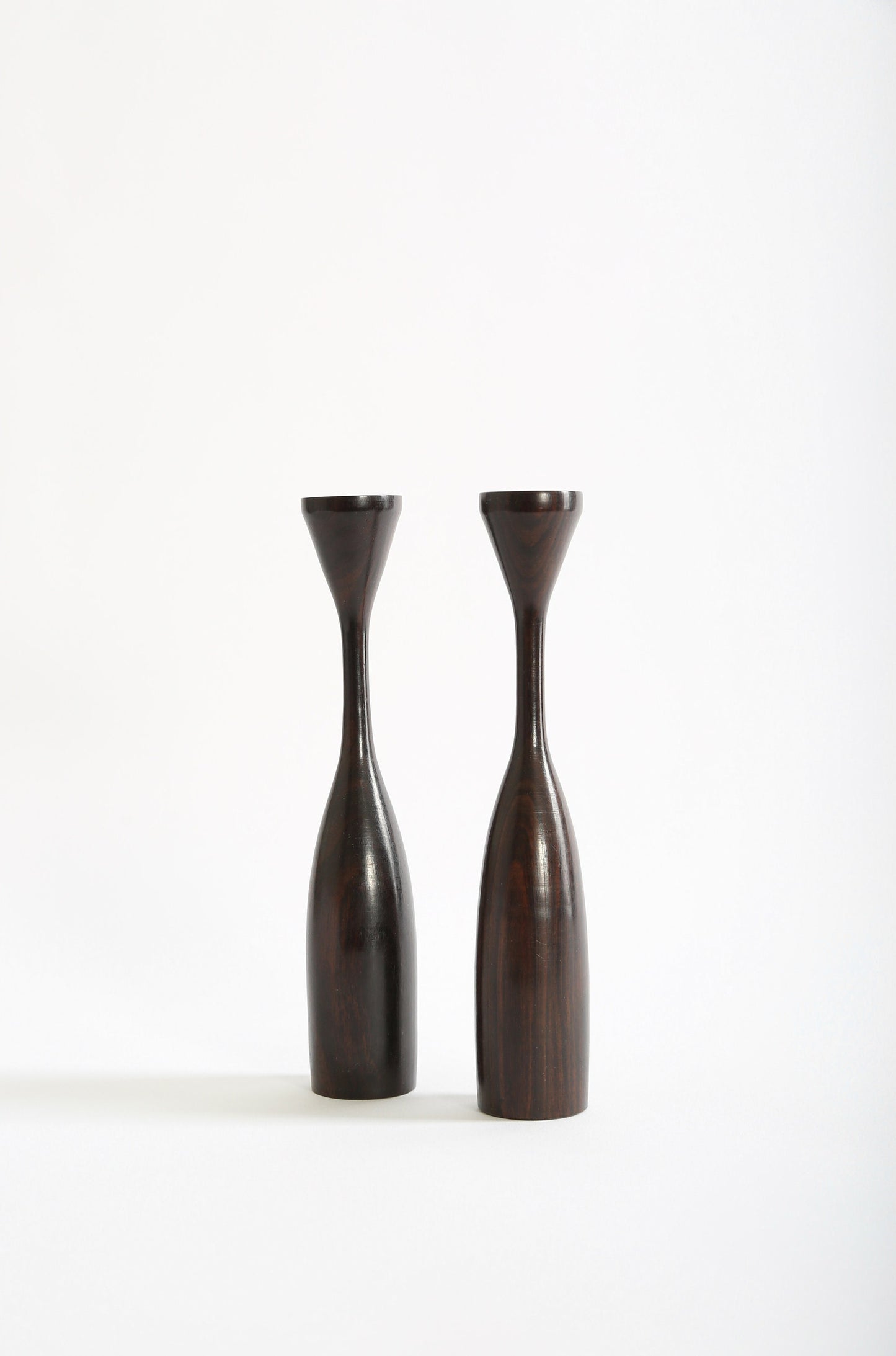 Vintage Mid Century Modern ironwood tulip candlestick holders