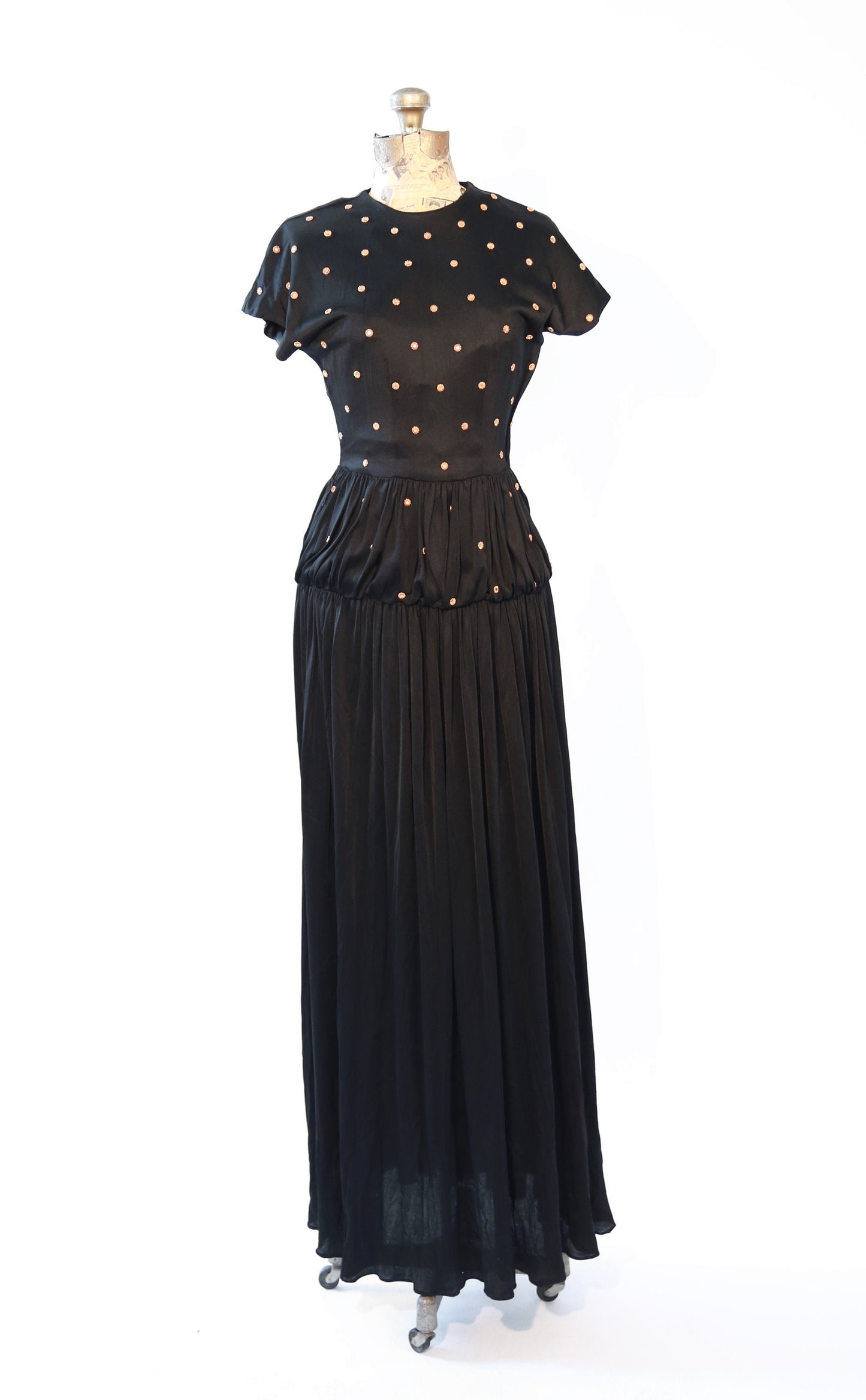 Vintage 1940s black floral studded gown