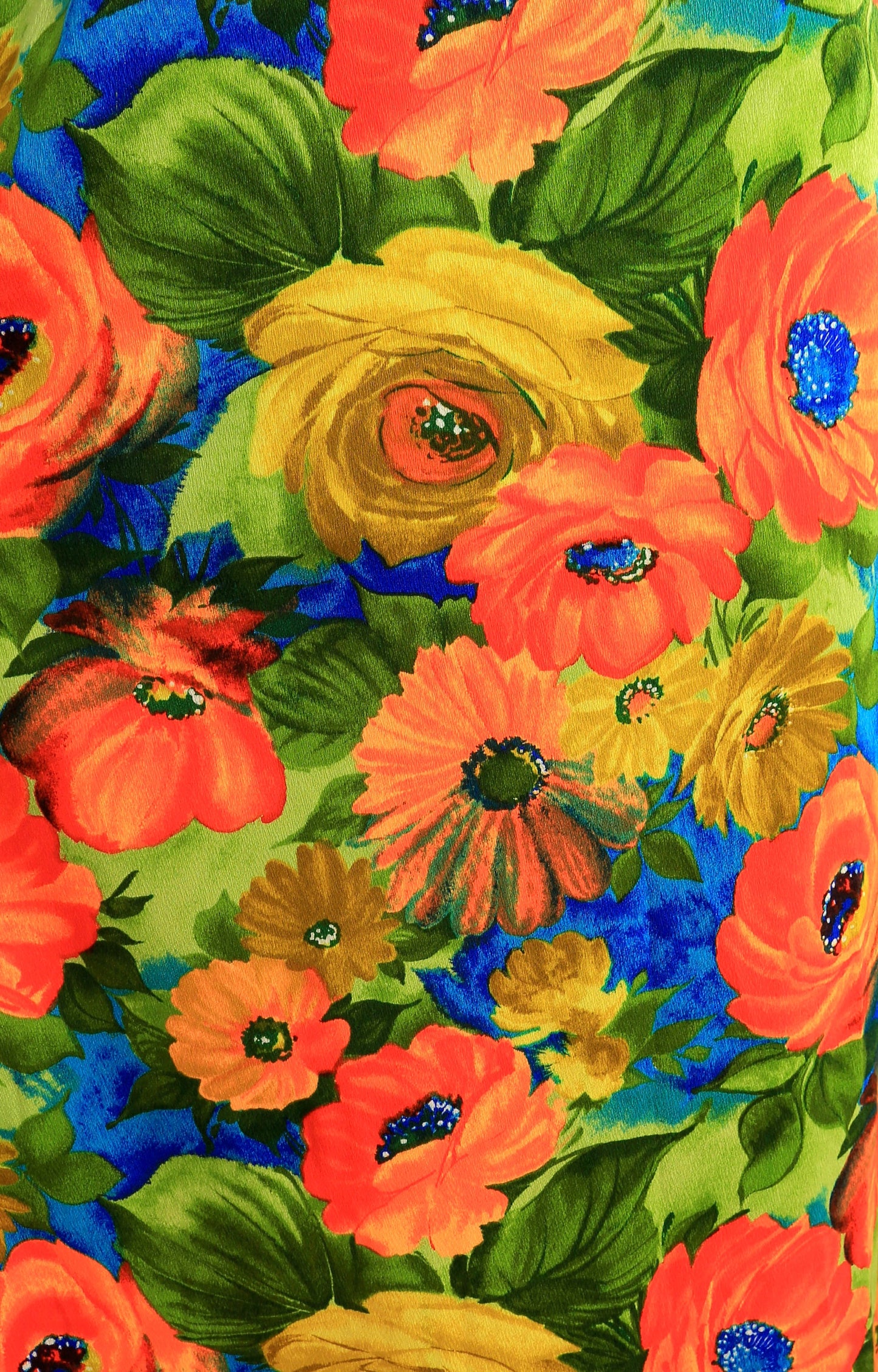 Vintage 1960s 70s Neon floral barkcloth maxi dress
