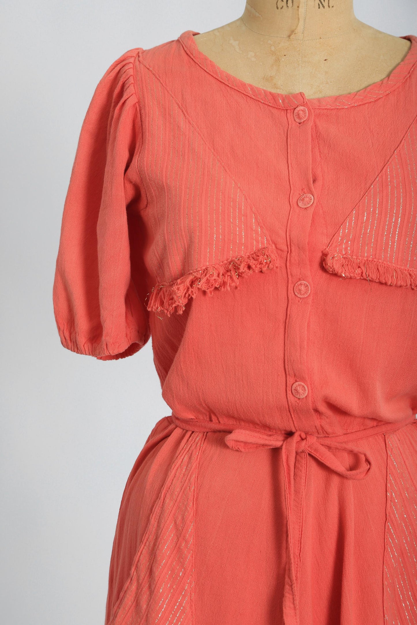 Vintage 40s salmon orange pink cotton day dress