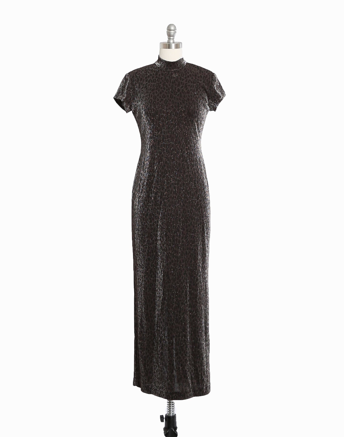 Vintage 1990s leopard print lurex stretch maxi dress