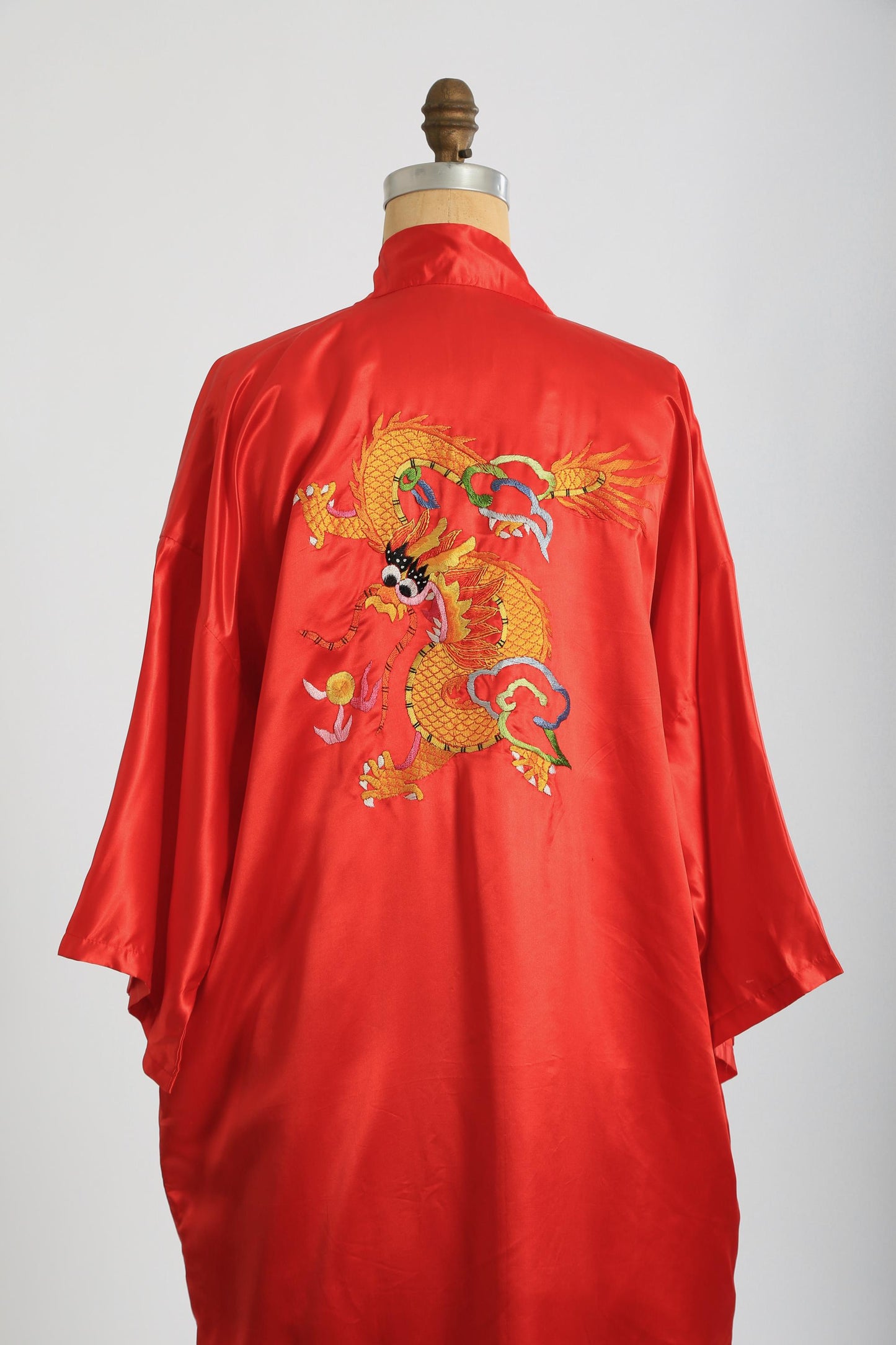Golden Bee silk robe | Vintage Chinese hand embroidered Red purse silk dragon robe