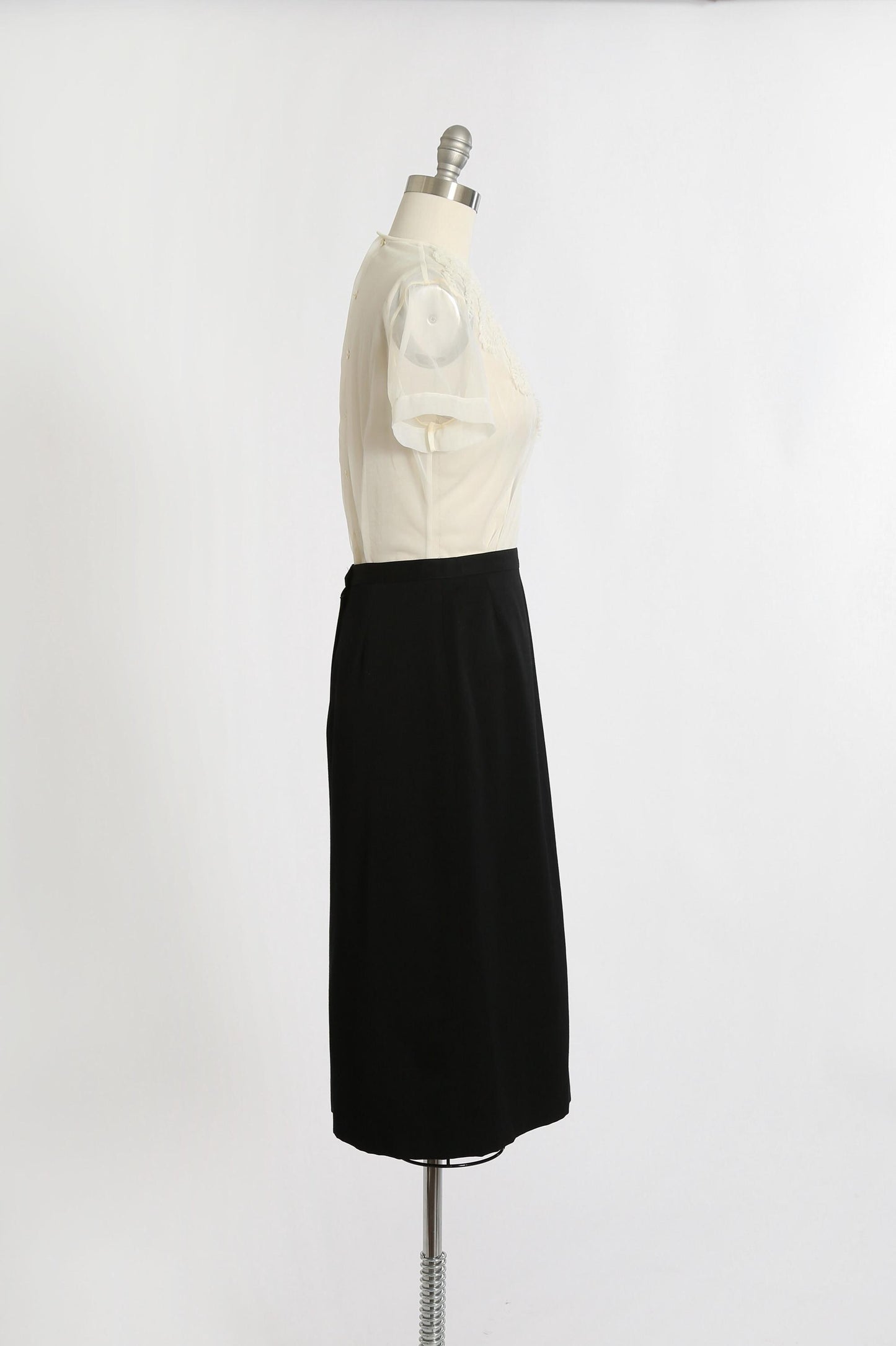 60s black worsted wool Paul Stanley pencil skirt