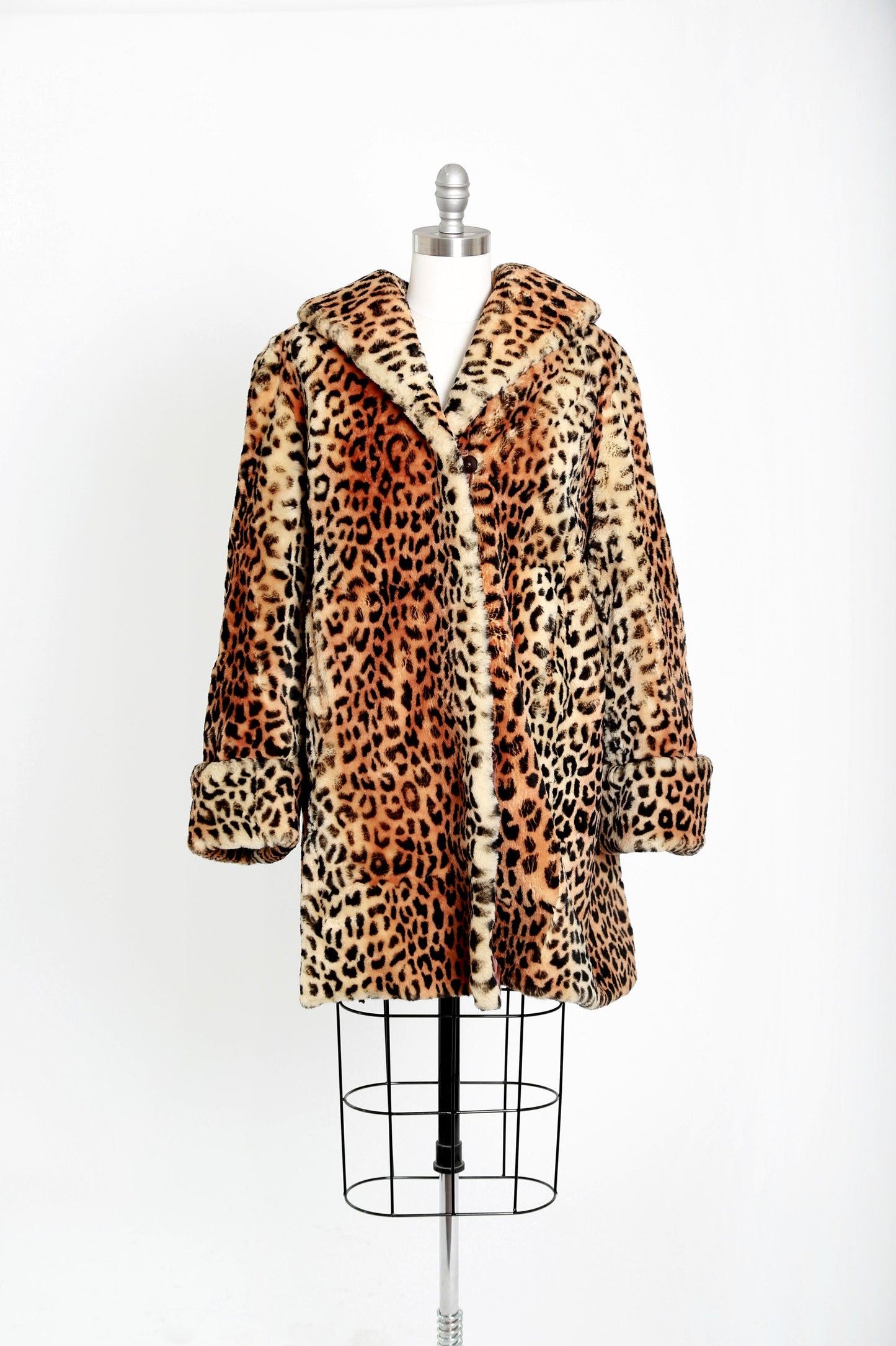 50s leopard print fur coat | Vintage 1950s sheepskin shearling fur Leopard print stroller