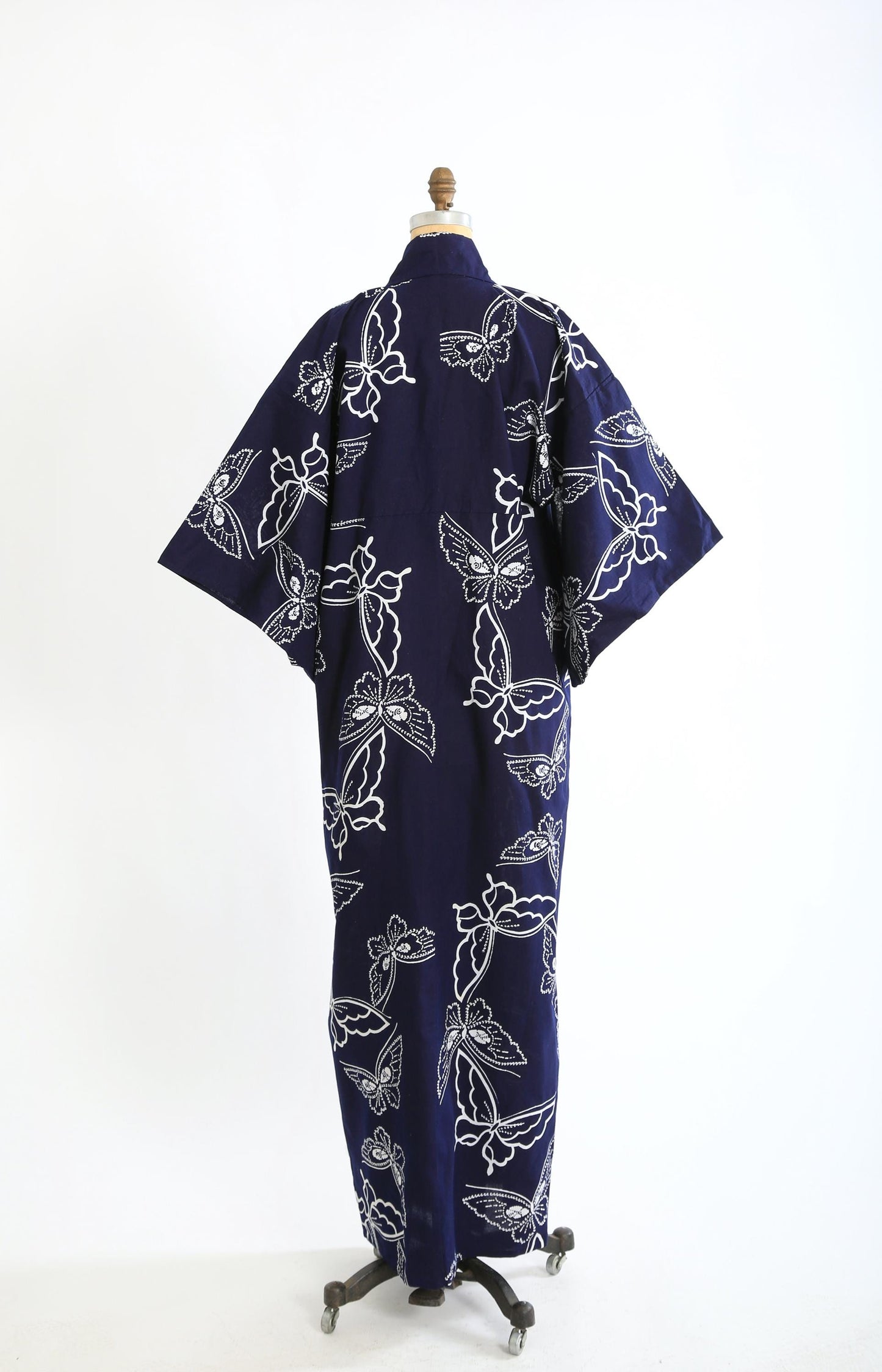 Vintage 1950s Butterfly navy blue cotton kimono