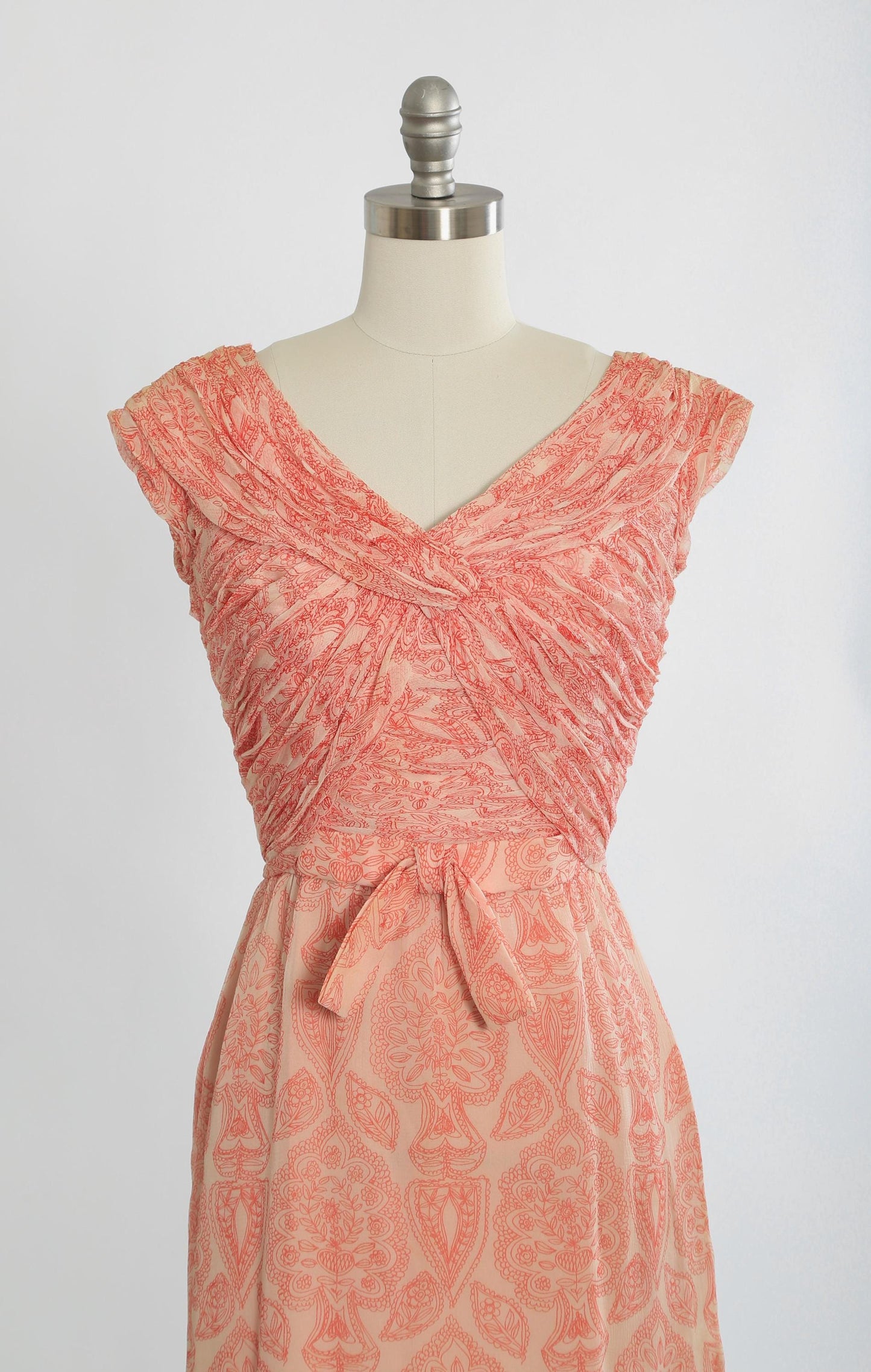 Vintage 1950s f.m. Swiss pink floral silk dress