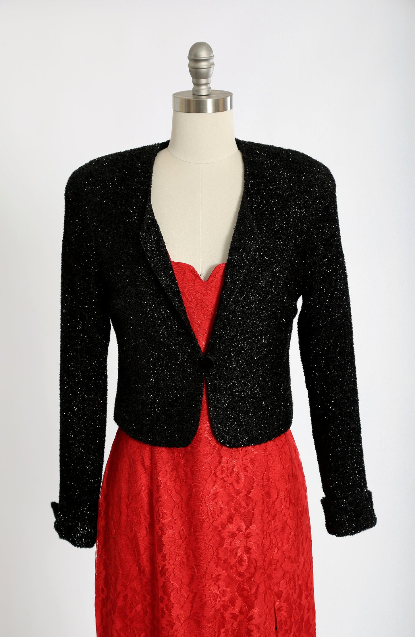 Vintage 90s Y2K black tinsel cropped jacket bolero