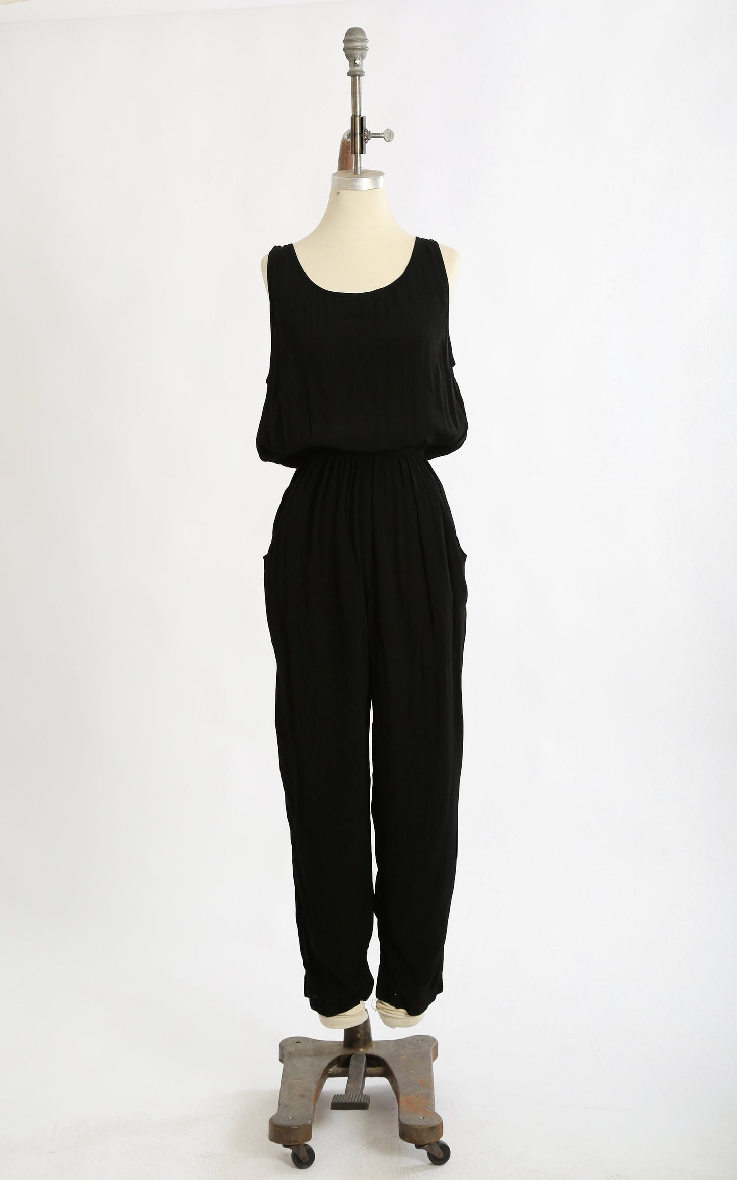 90s black cotton jumpsuit | 1990s Carol Anderson tank jumpsuit