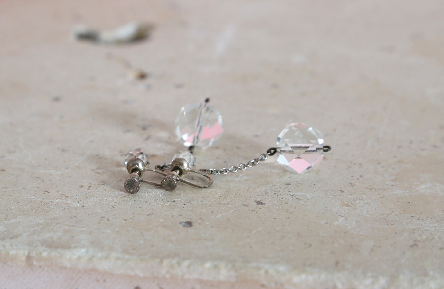 Vintage 1950s Rock crystal ball sterling silver screw back earrings