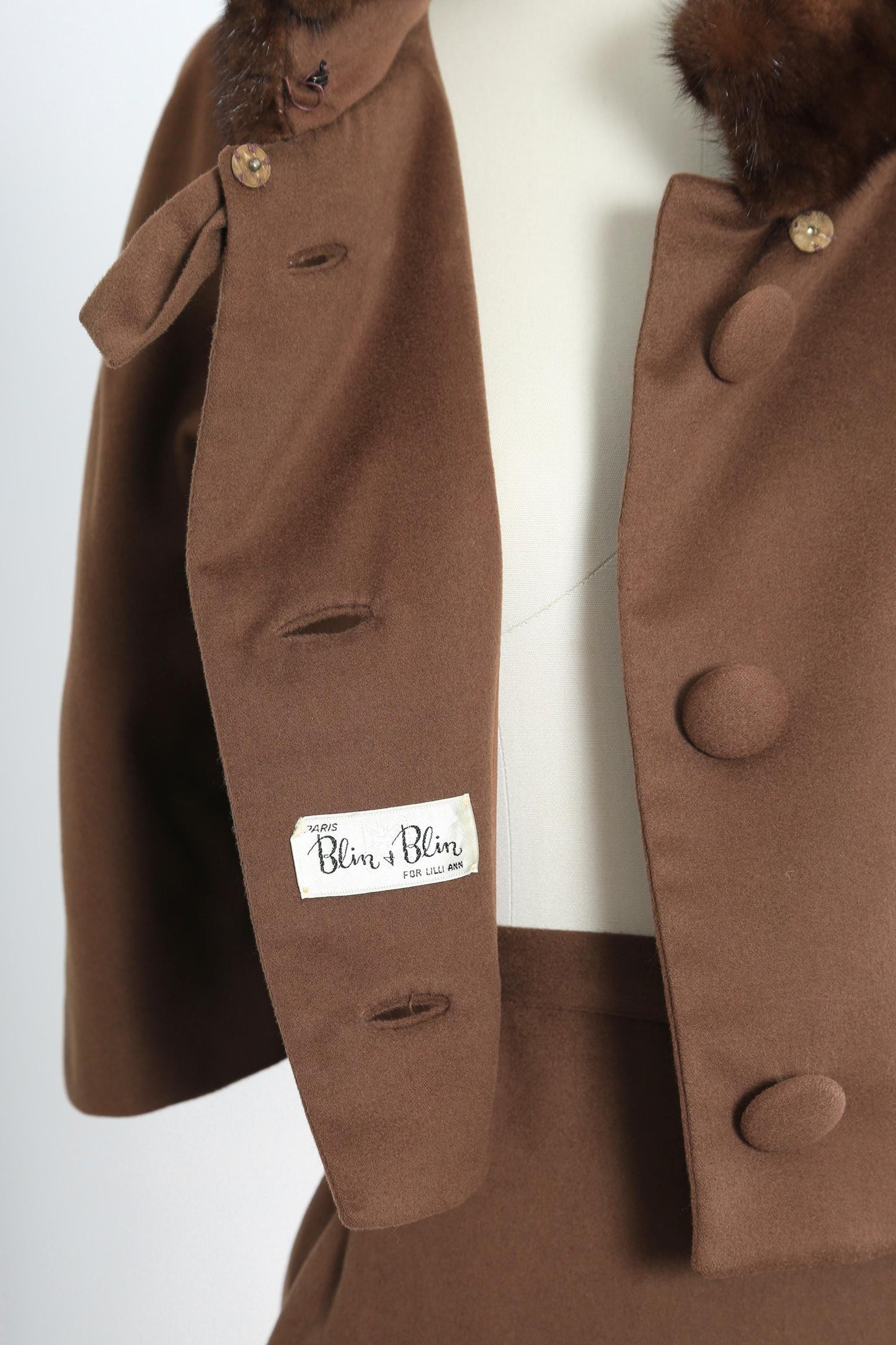 50s Lilli Ann suit | Vintage 1950s Lilli Ann brown wool Mink fur 2pc set