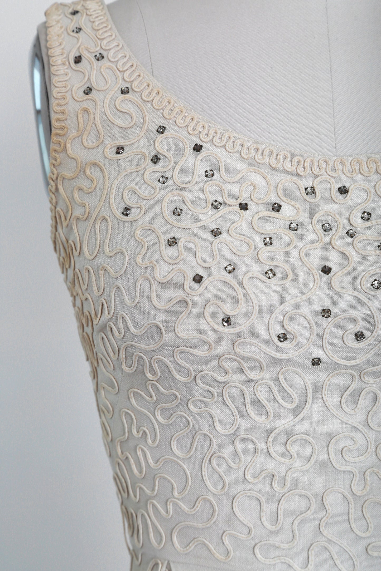 50s rhinestone embroidered cotton wiggle dress