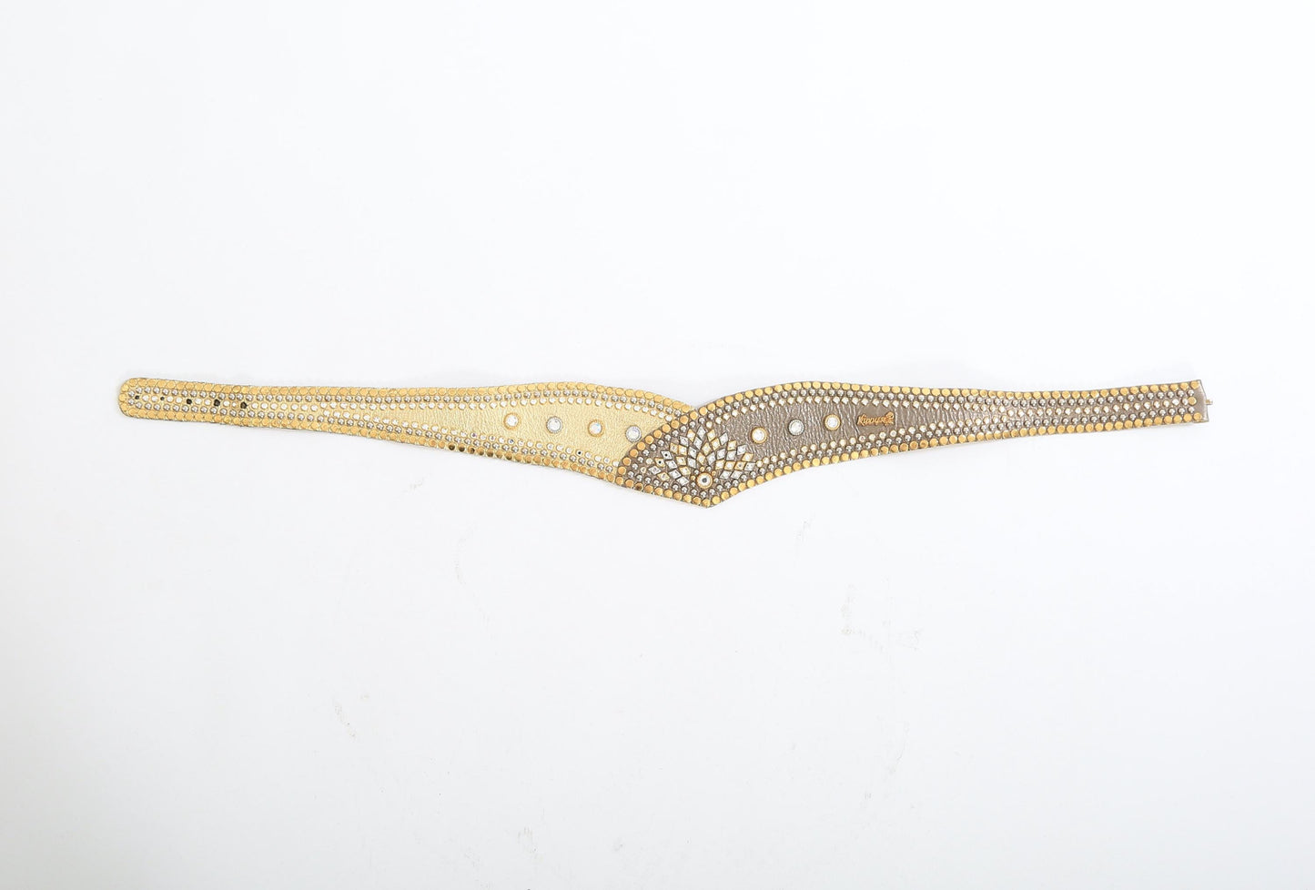Vintage 80s Kippys gold & silver leather studded Rhinestone kidney belt
